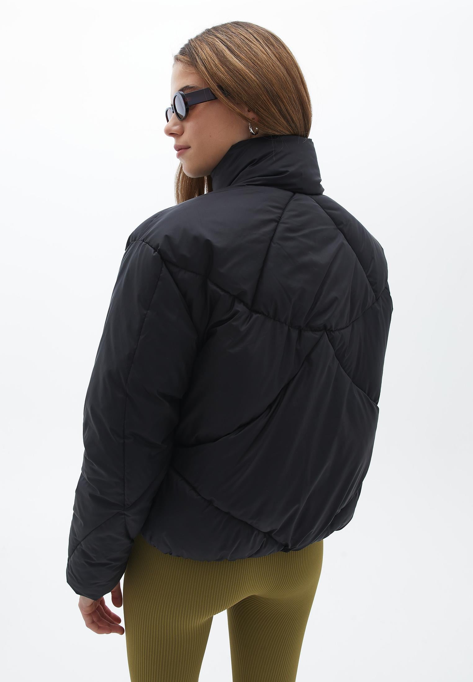 High Neck Long Sleeve Coat - BLACK