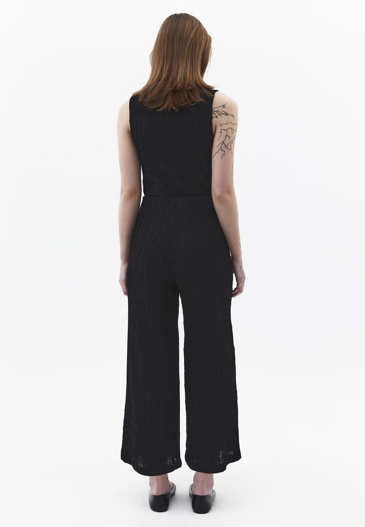 Wide Leg Midi Culotte Pants - BLACK