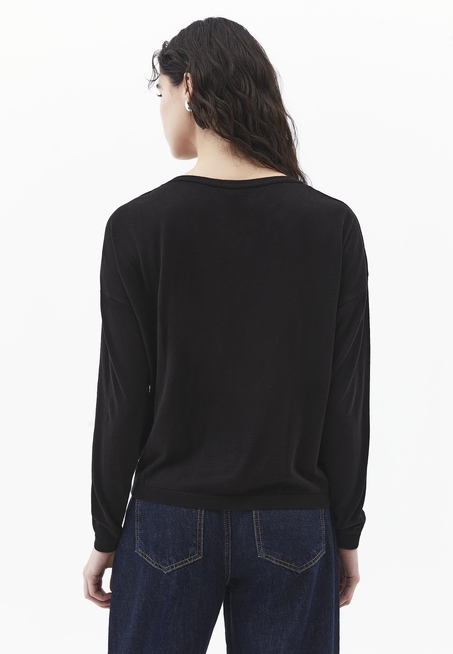 Viscose Boat Neck Sweater - BLACK