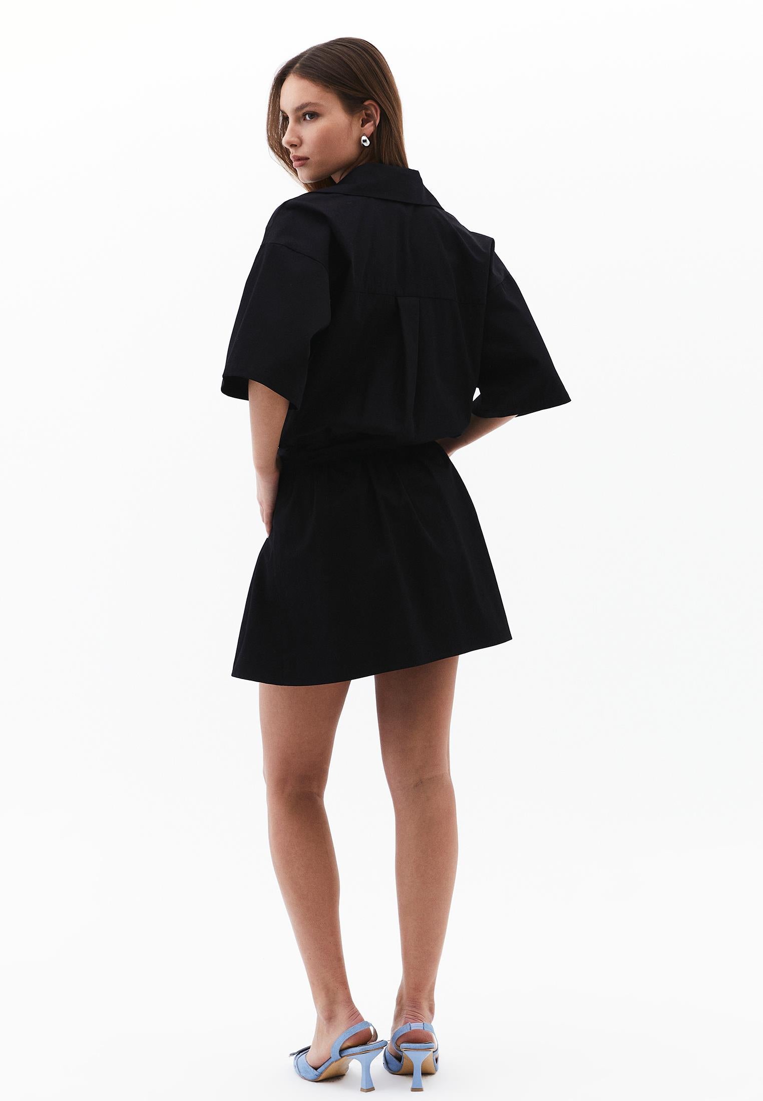 Oversize Short Shirt Collar Women Dress - BLACK