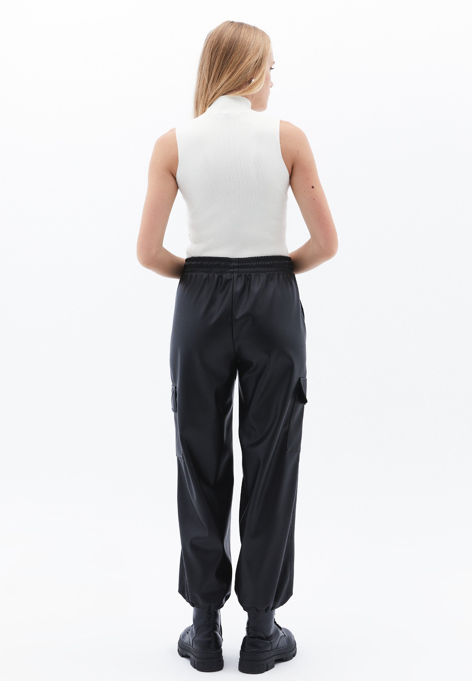 Jogger High Waist Leather Pants - BLACK