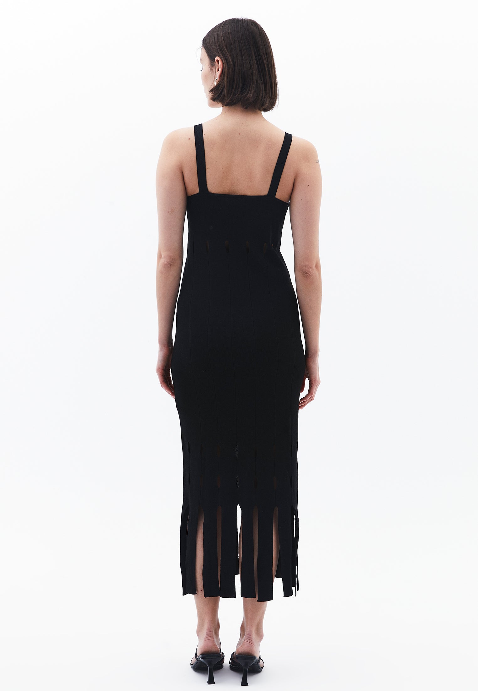 Long Dress With Ajour Straps - BLACK