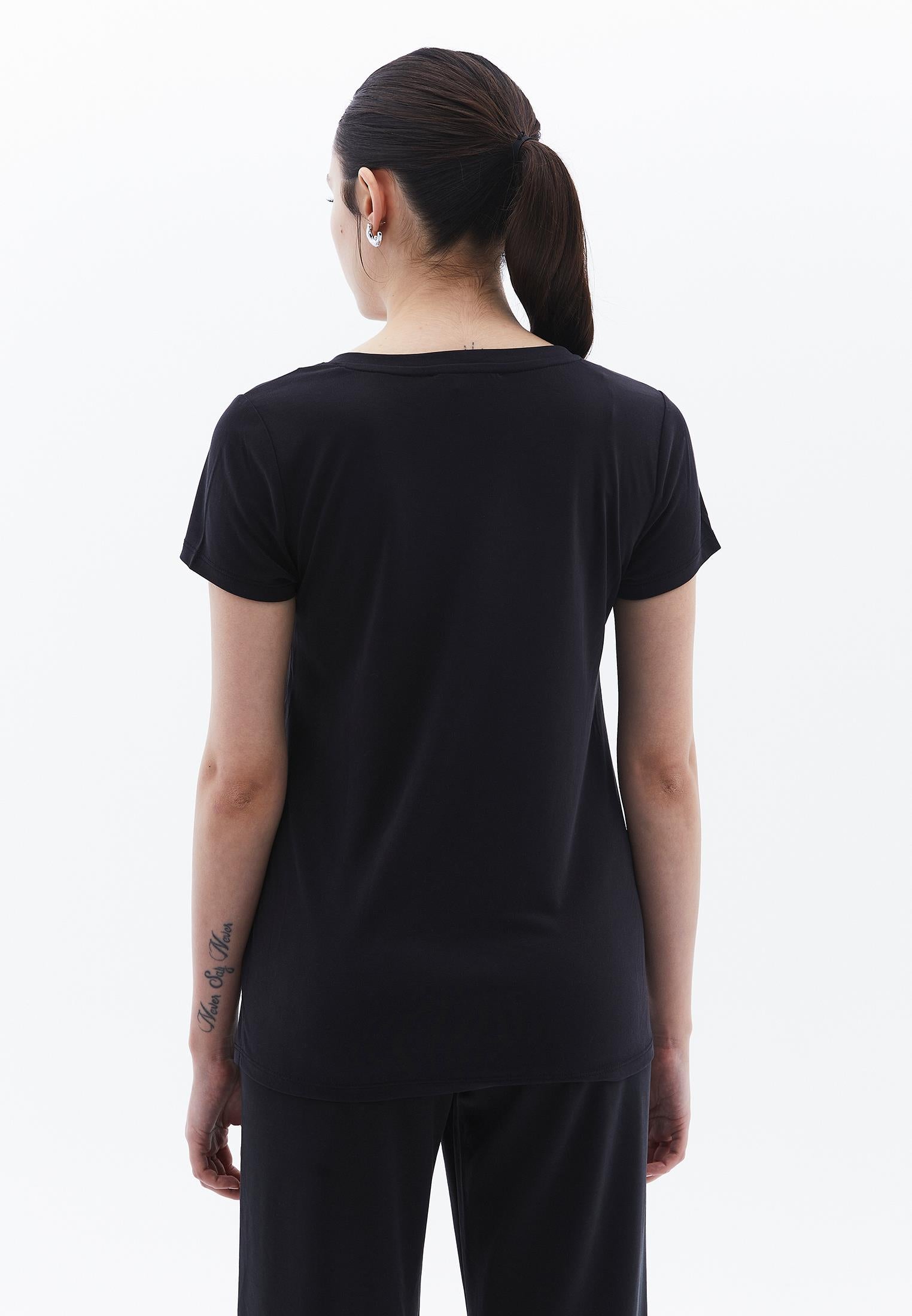 V Neck Short Sleeve T-Shirt - BLACK