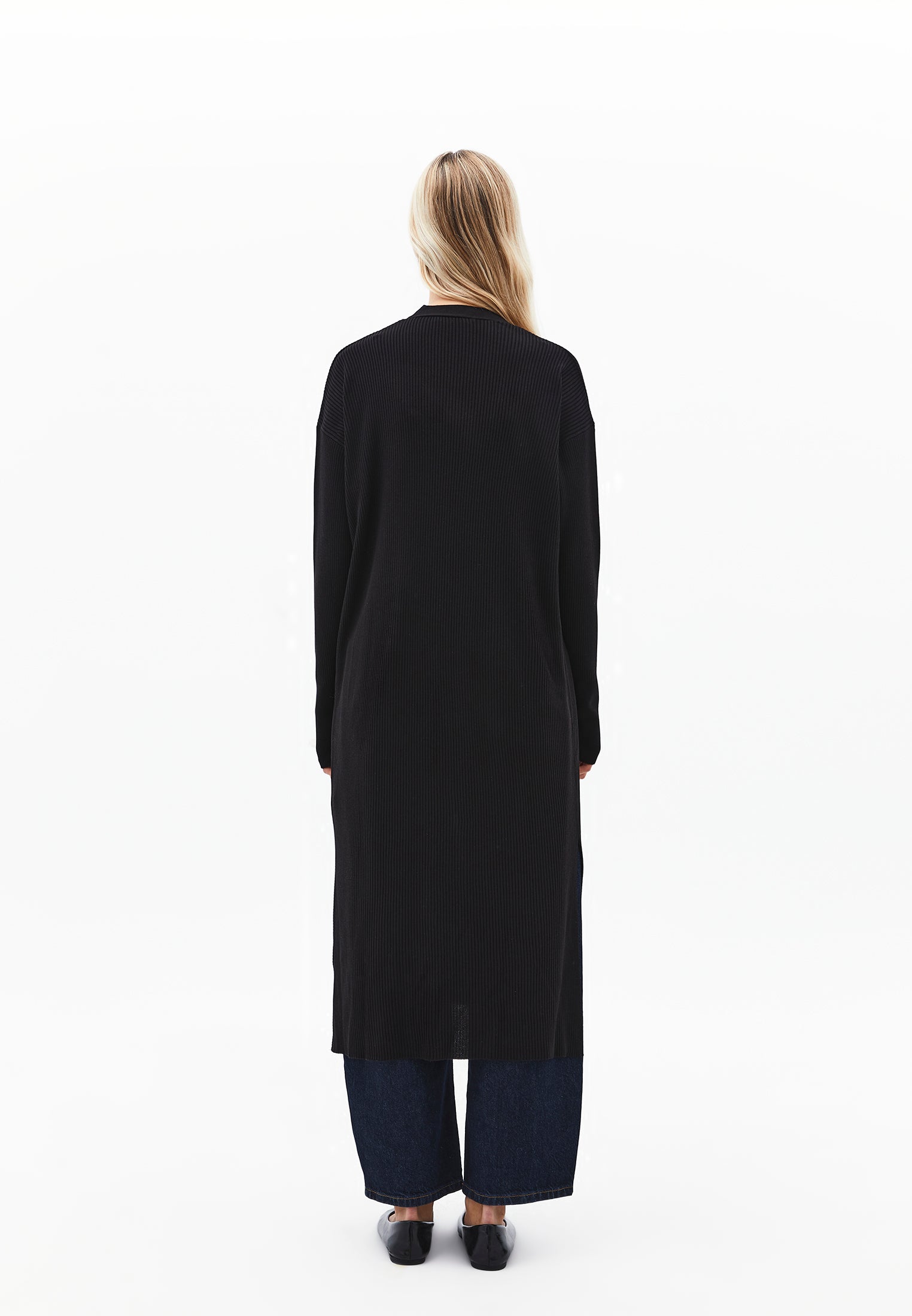 Ribbed Long Sleeve Cardigan - BLACK