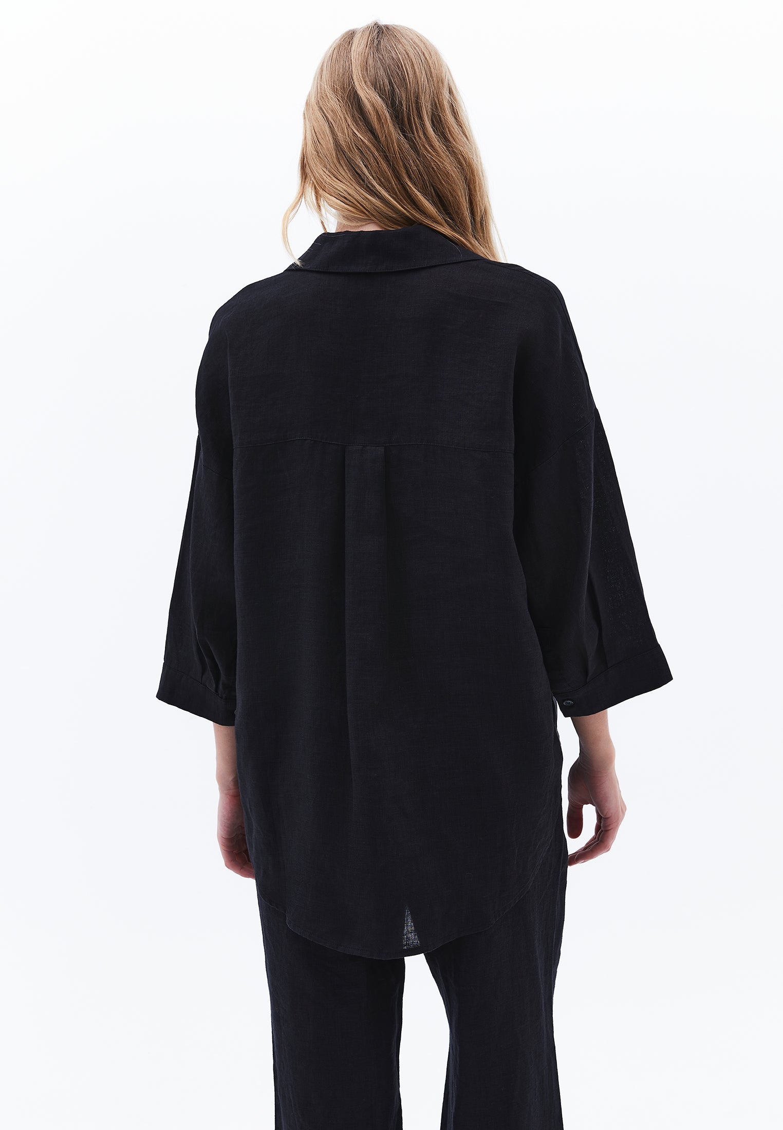 Shirt With Button Details At Tunic Length - BLACK