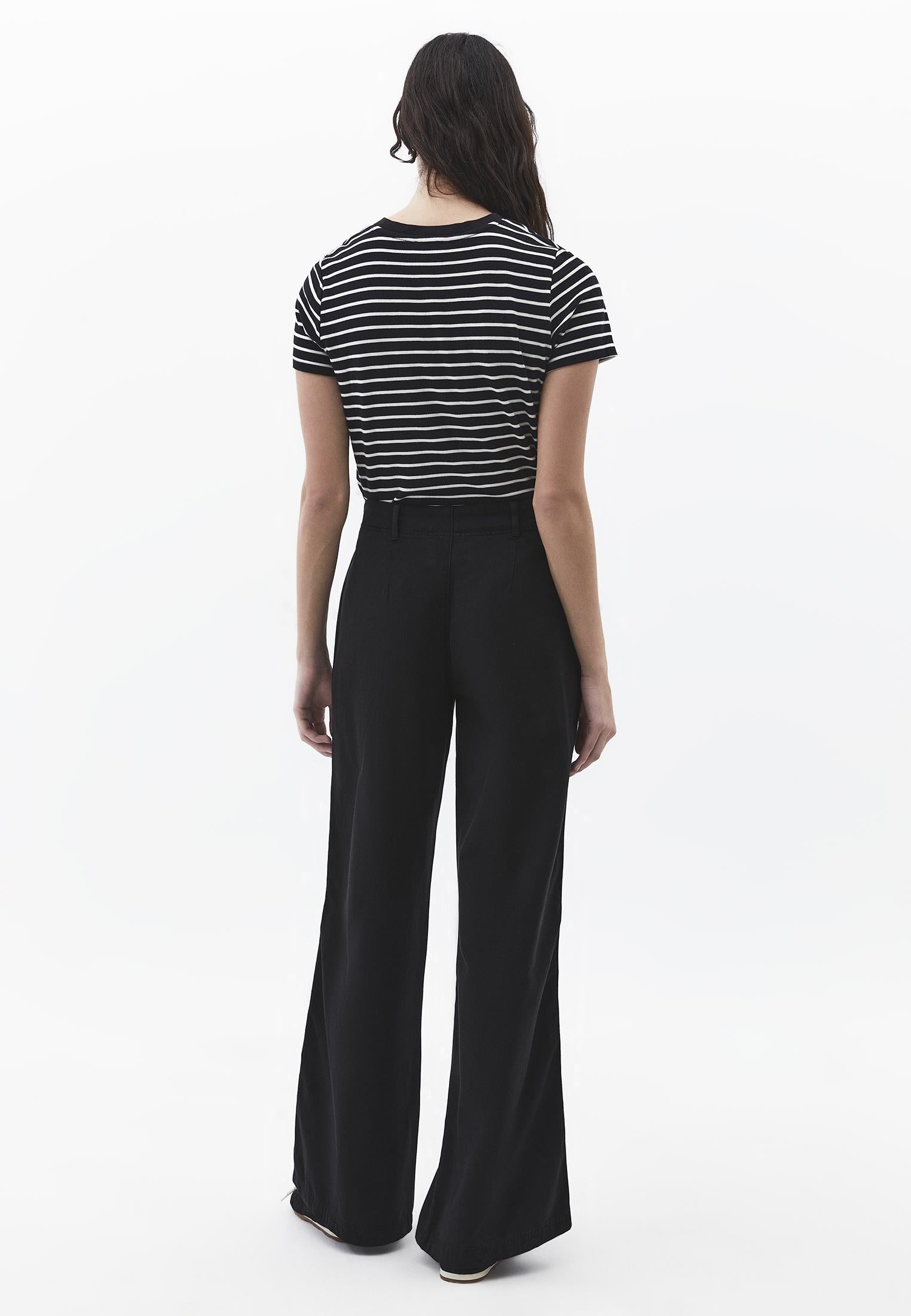 High Waist Wide Leg Woven Pants - BLACK