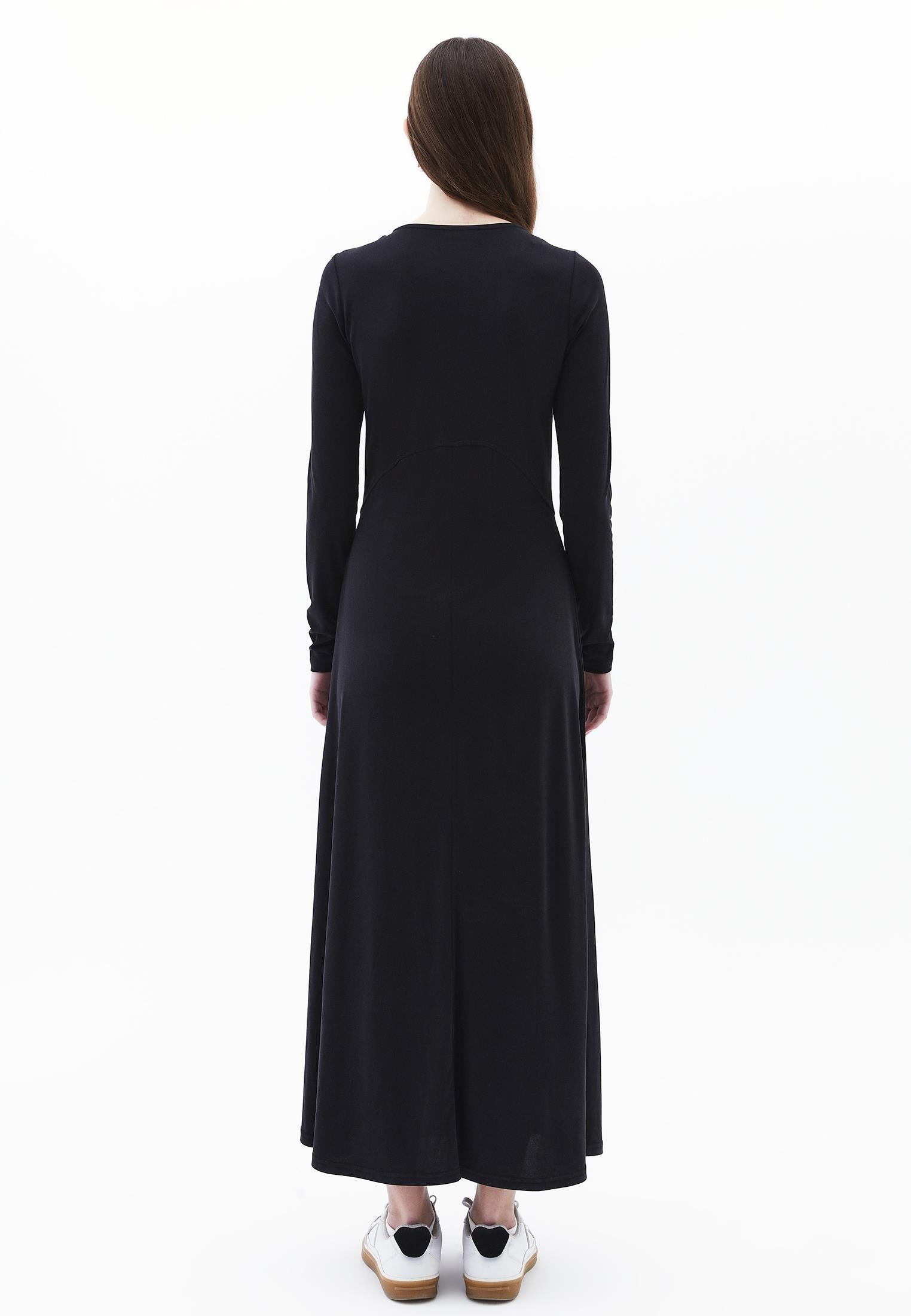 Crew Neck Fashion Dress - BLACK