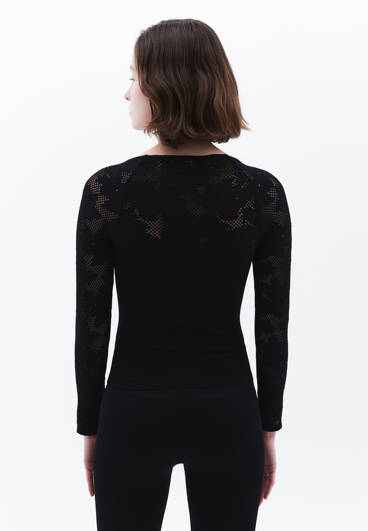 Jacquard Boat Neck Bodycon T-Shirt Long Sleeve - BLACK