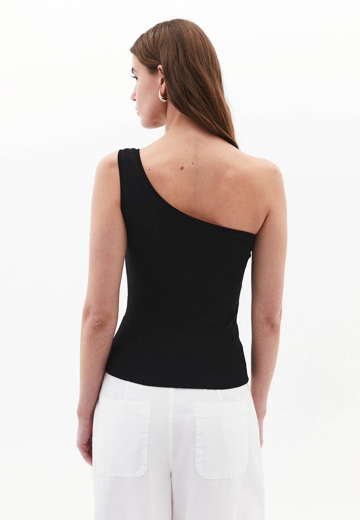 One Shoulder Tank Top - BLACK