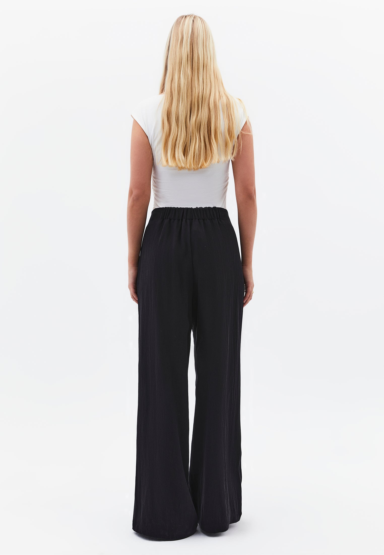 Pleated Ultra High Waist Wide Leg Pants - BLACK