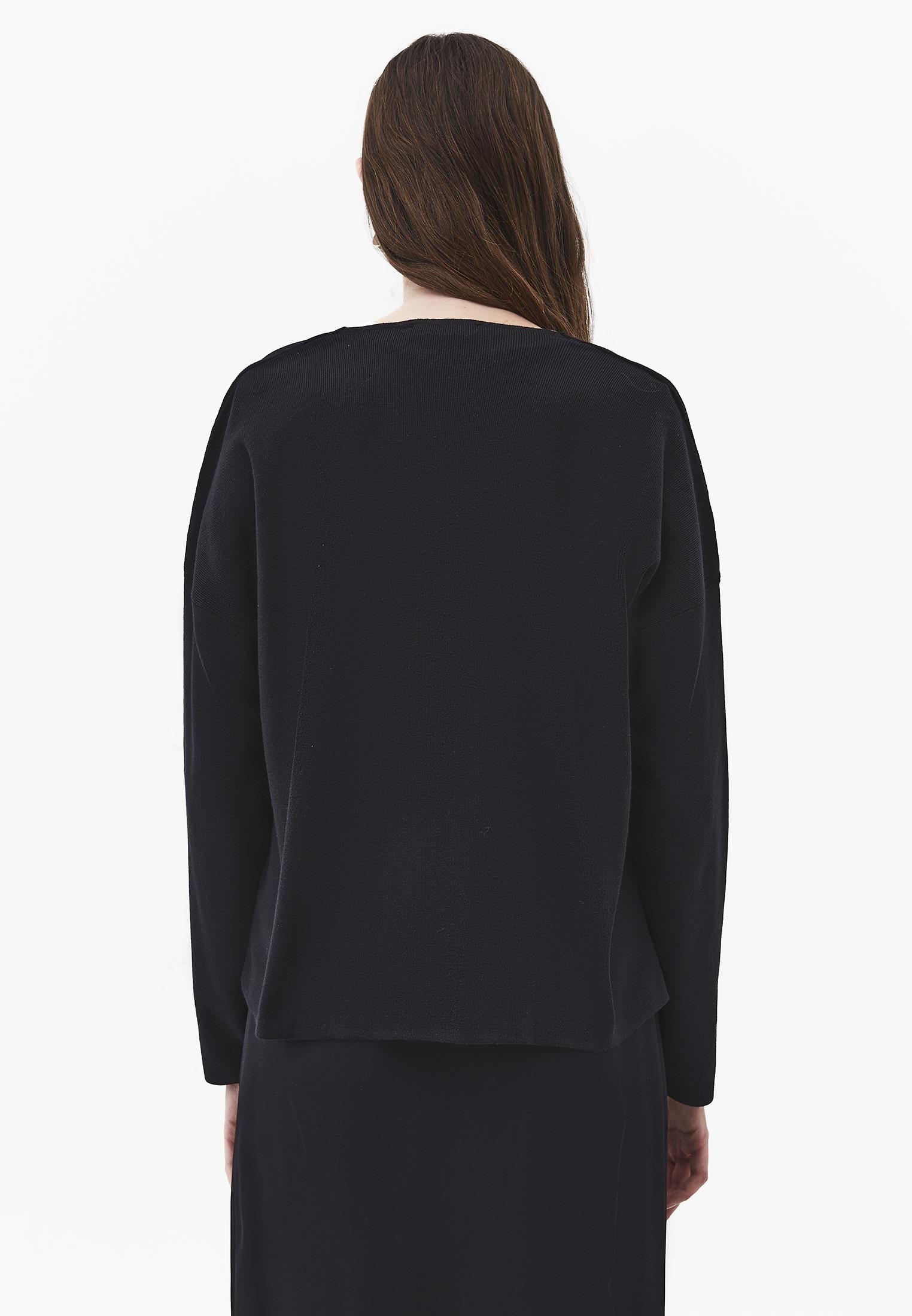 V Neck Long Sleeve Sweater - BLACK