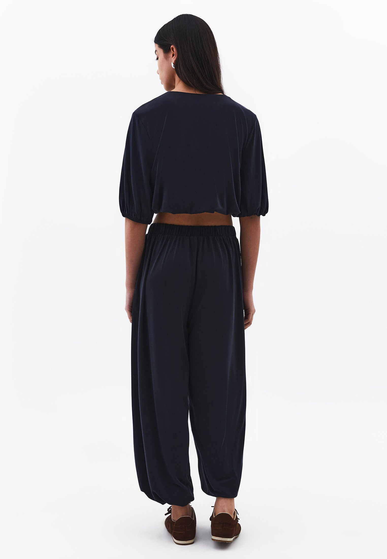 Balloon Form High Waist Jogger Pants - BLACK
