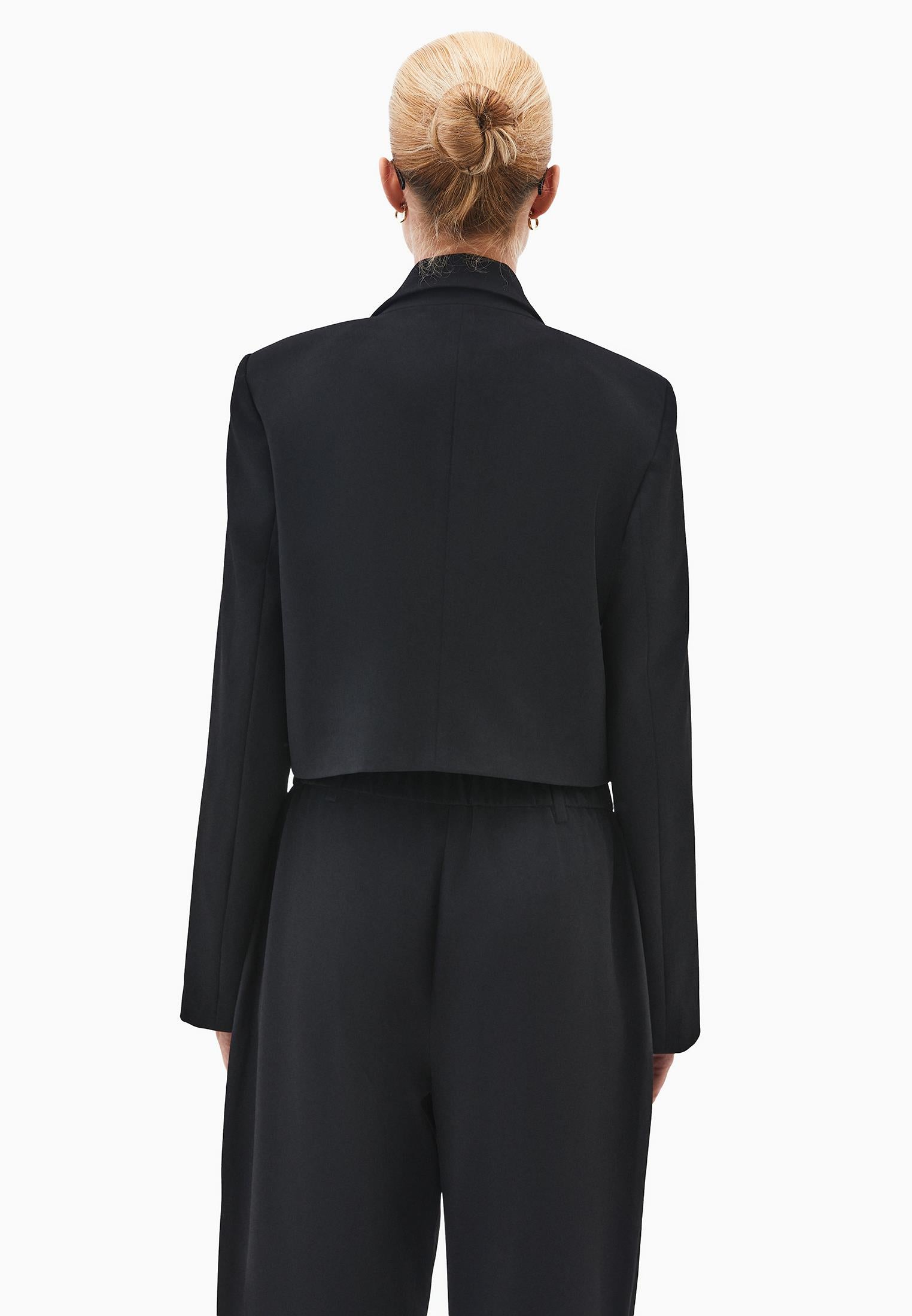 Double Breasted Neckline Crop Blazer - BLACK