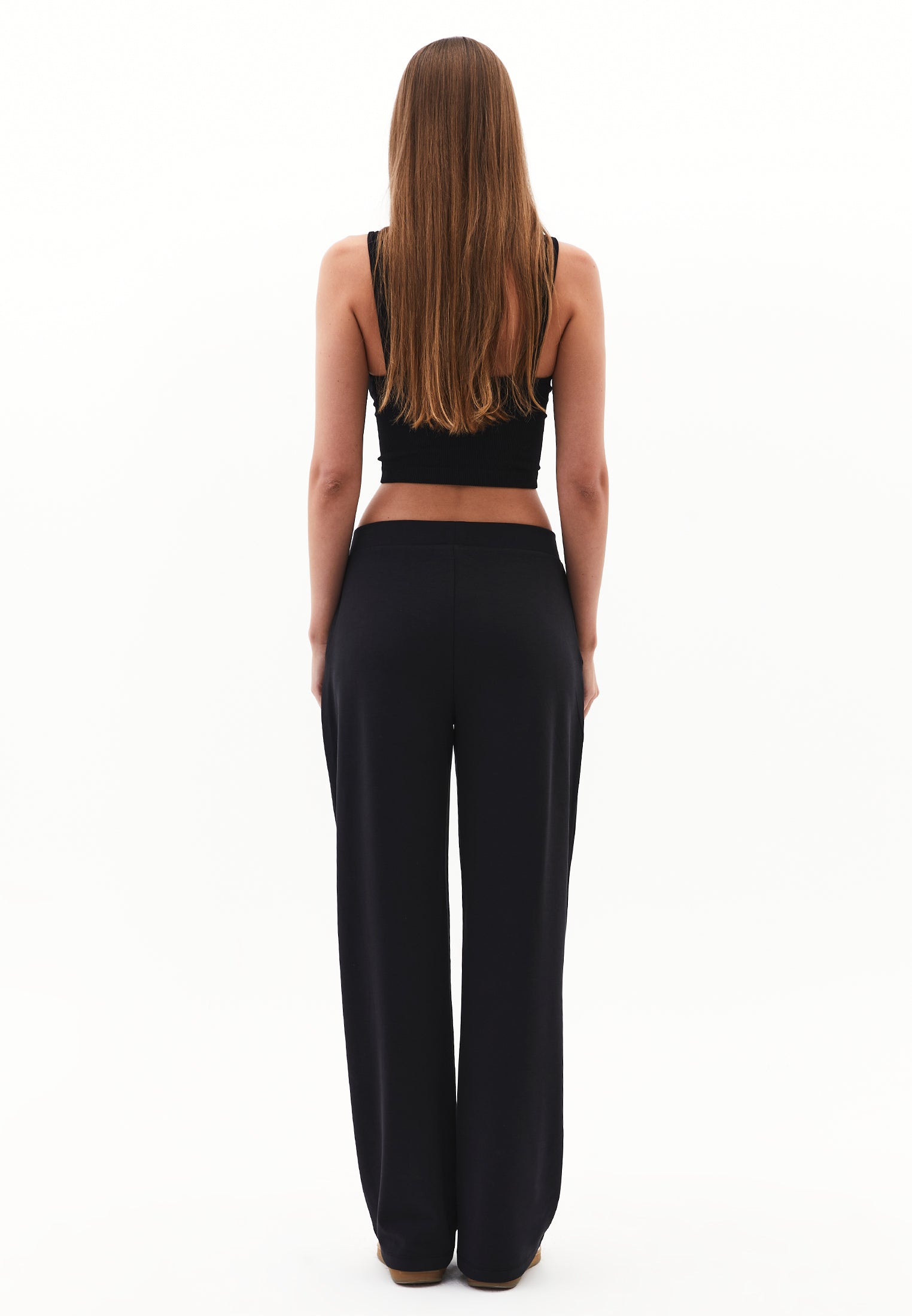 High Waist Standard Straight Leg Pants - BLACK