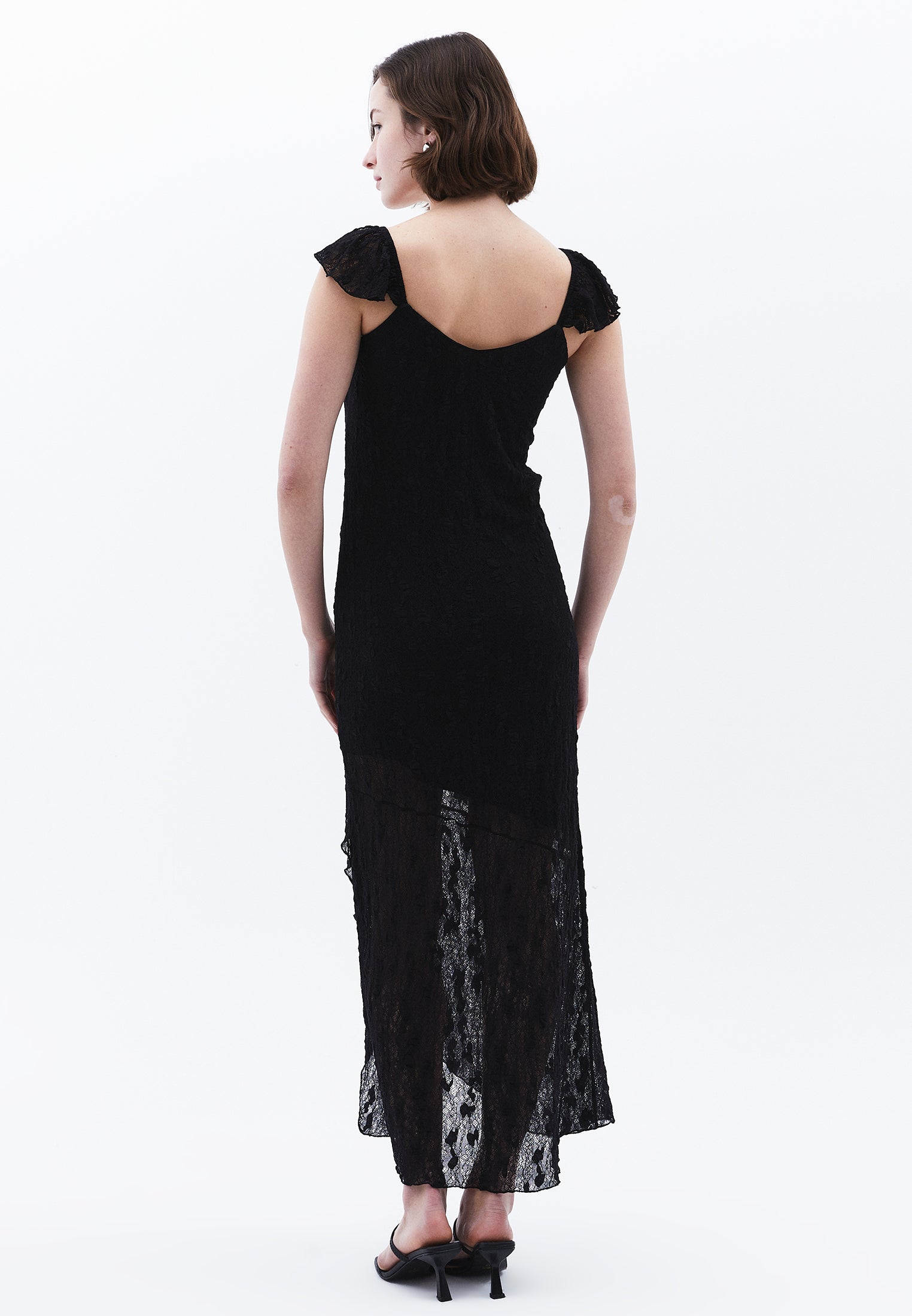 V Neck Long Maxi Dress - BLACK