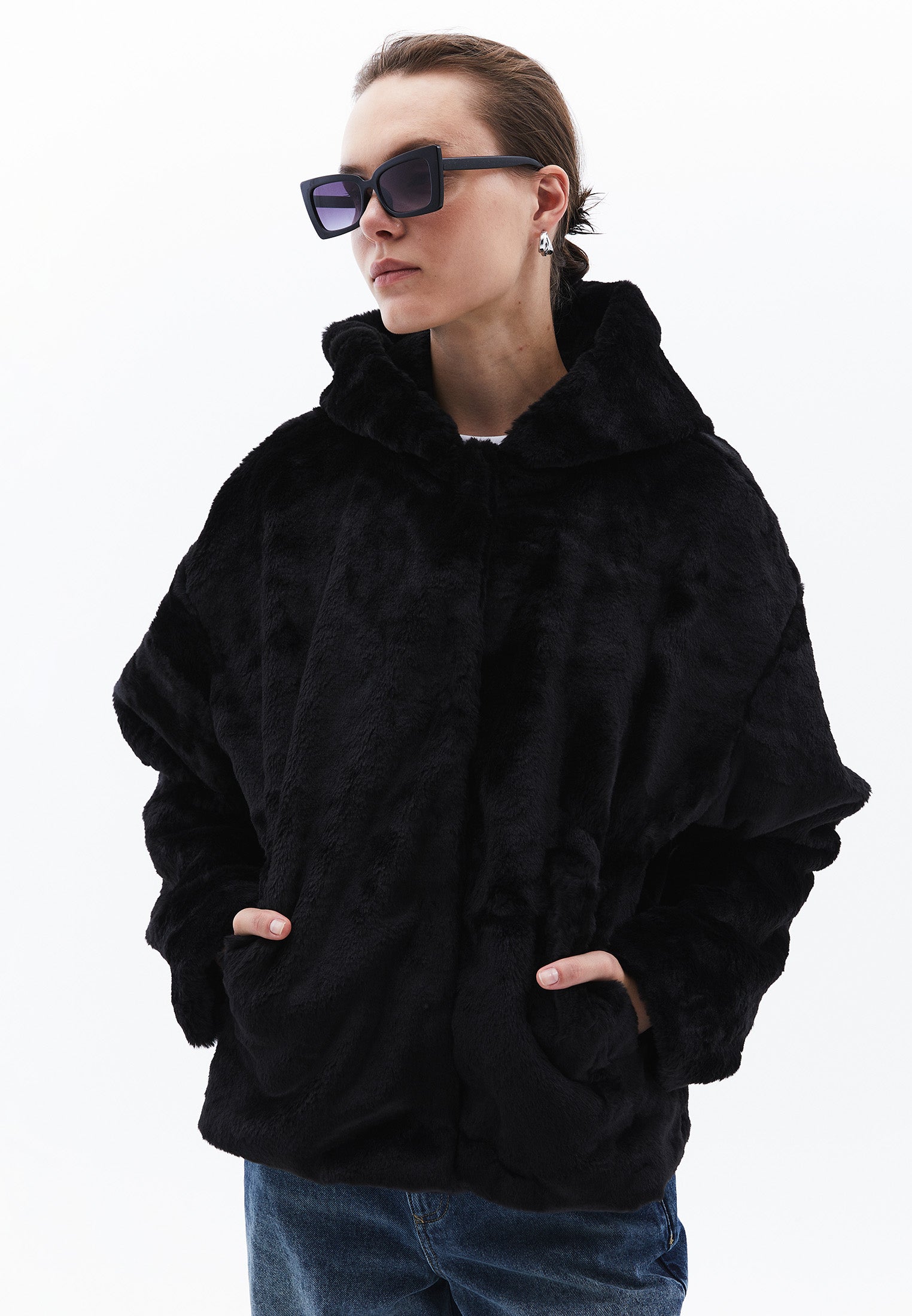 Hooded Fur Jacket - BLACK