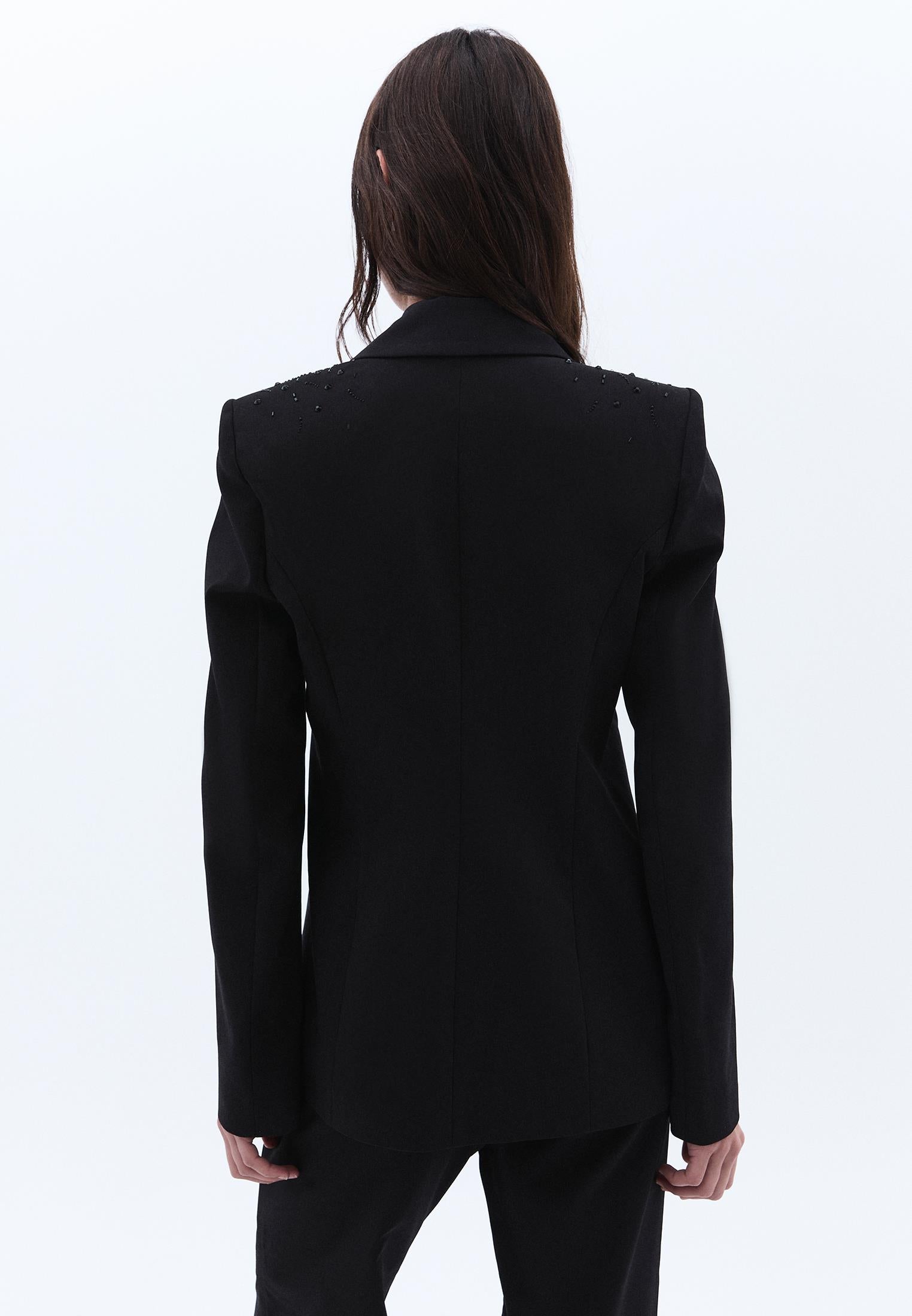 Shawl Collar Woven Blazer - BLACK