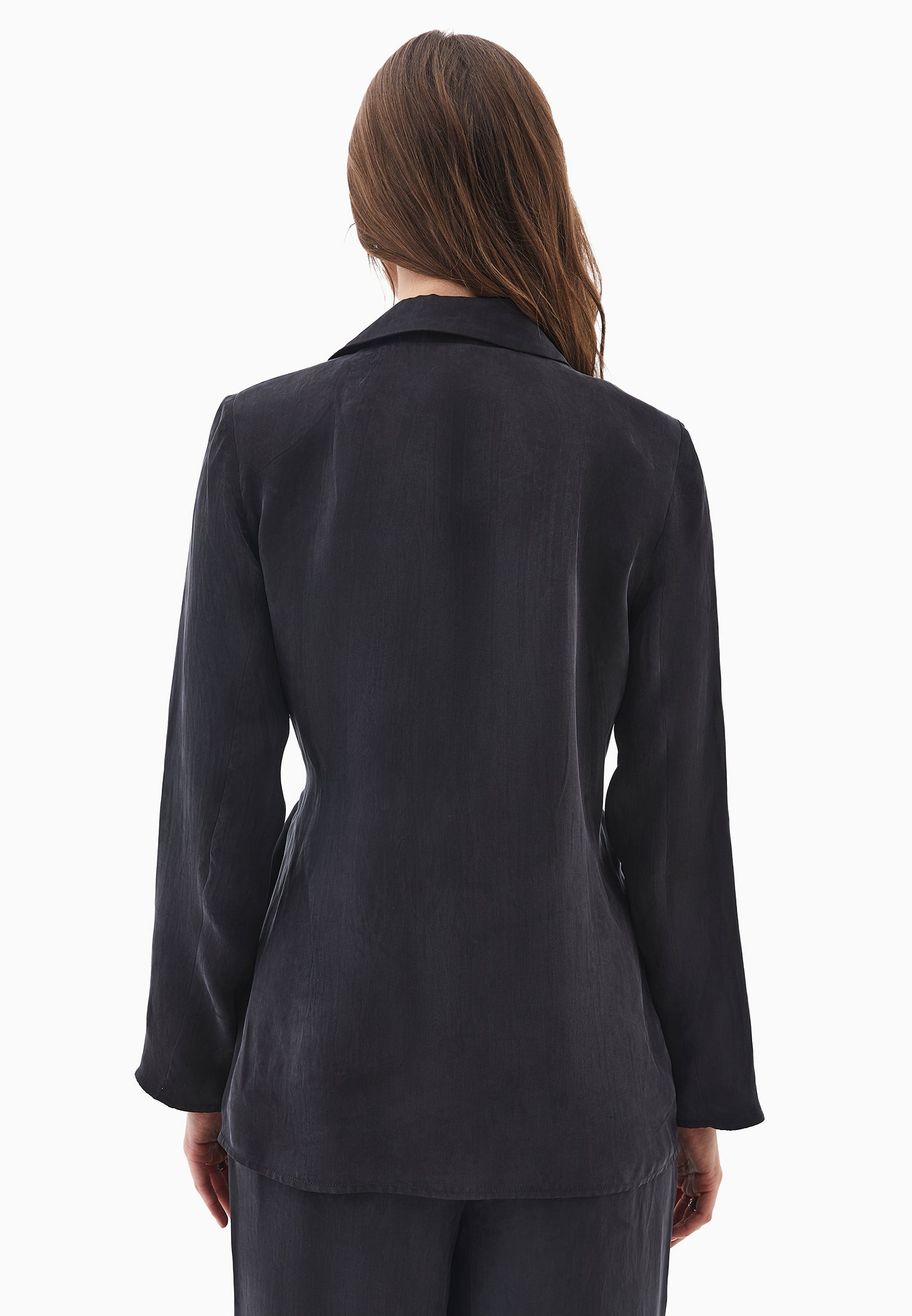Double-Breasted Lyocell Blazer - BLACK