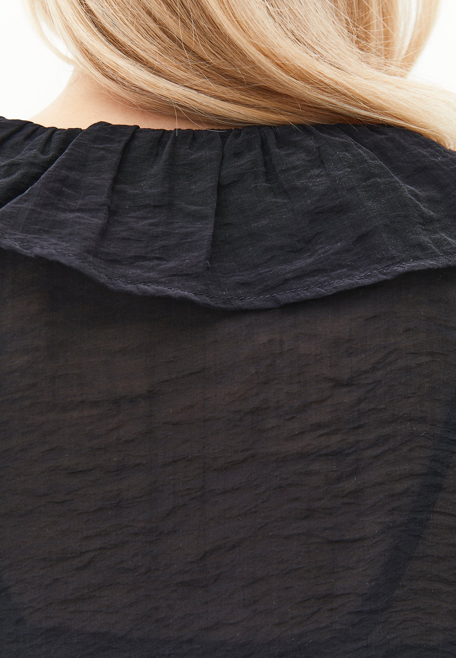 Ruffle Detail Buttoned Blouse - BLACK