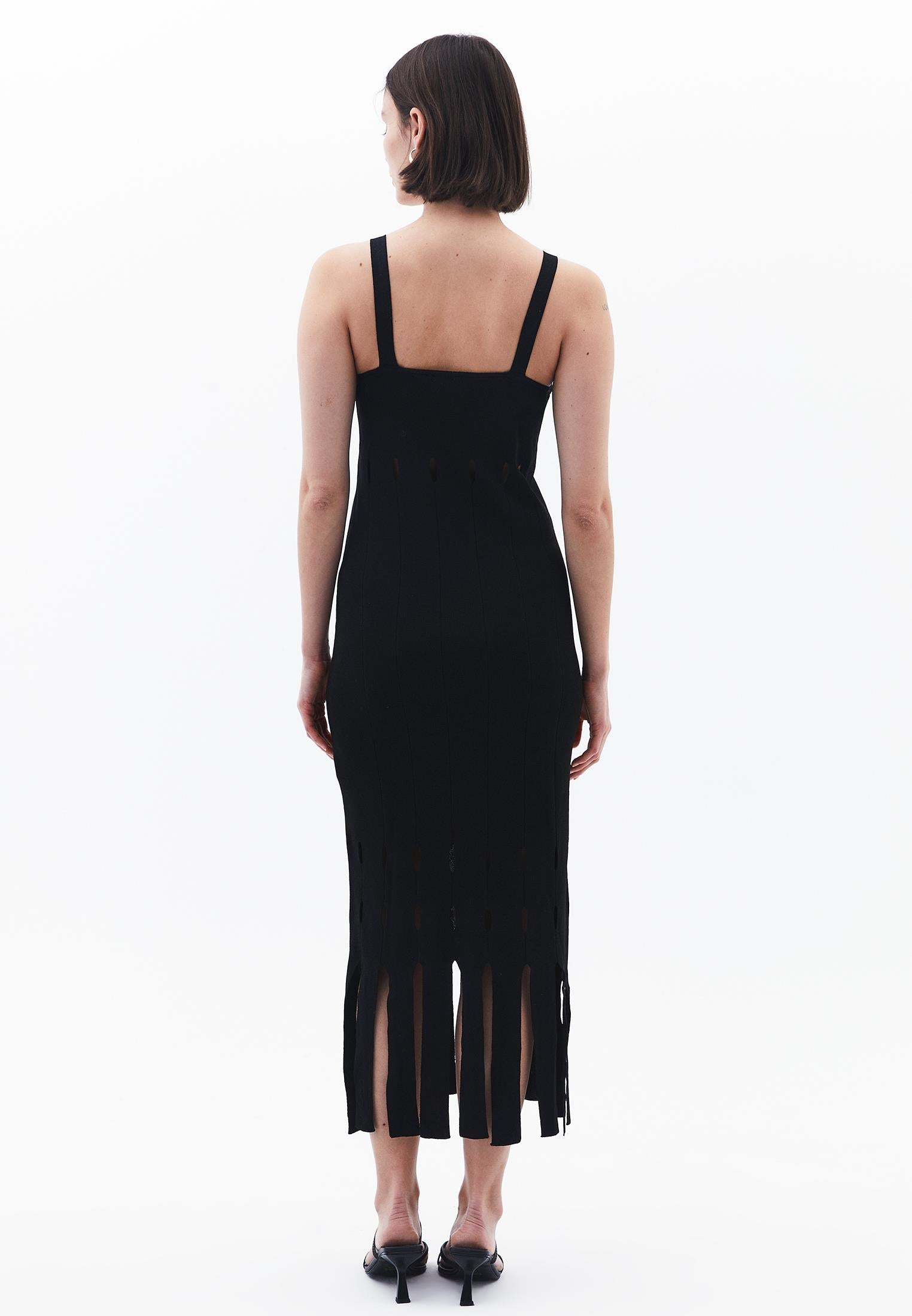 Long Dress With Ajour Straps - BLACK