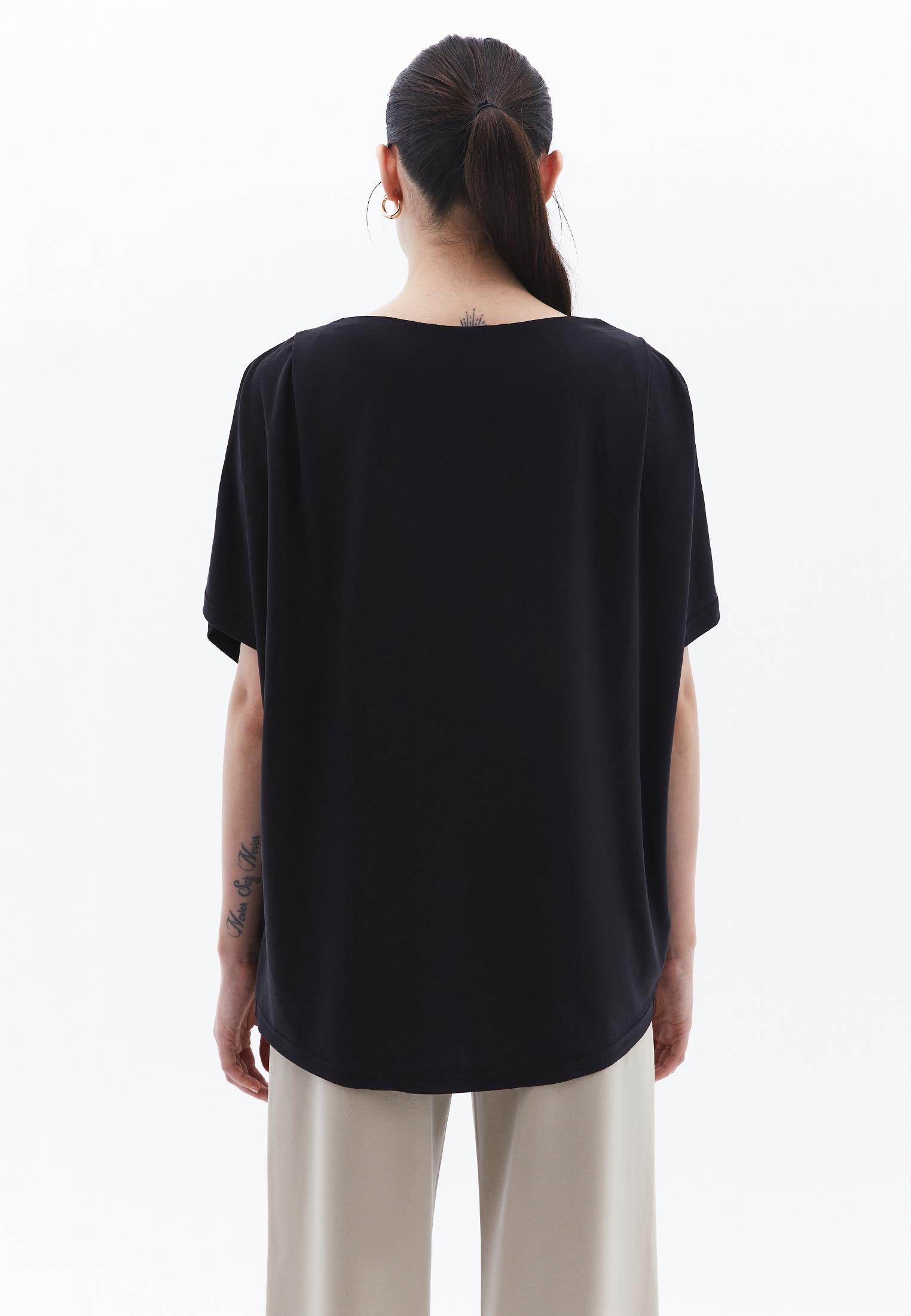 Boat Neck Batwing Sleeve Oversize Tunic T-Shirt - BLACK