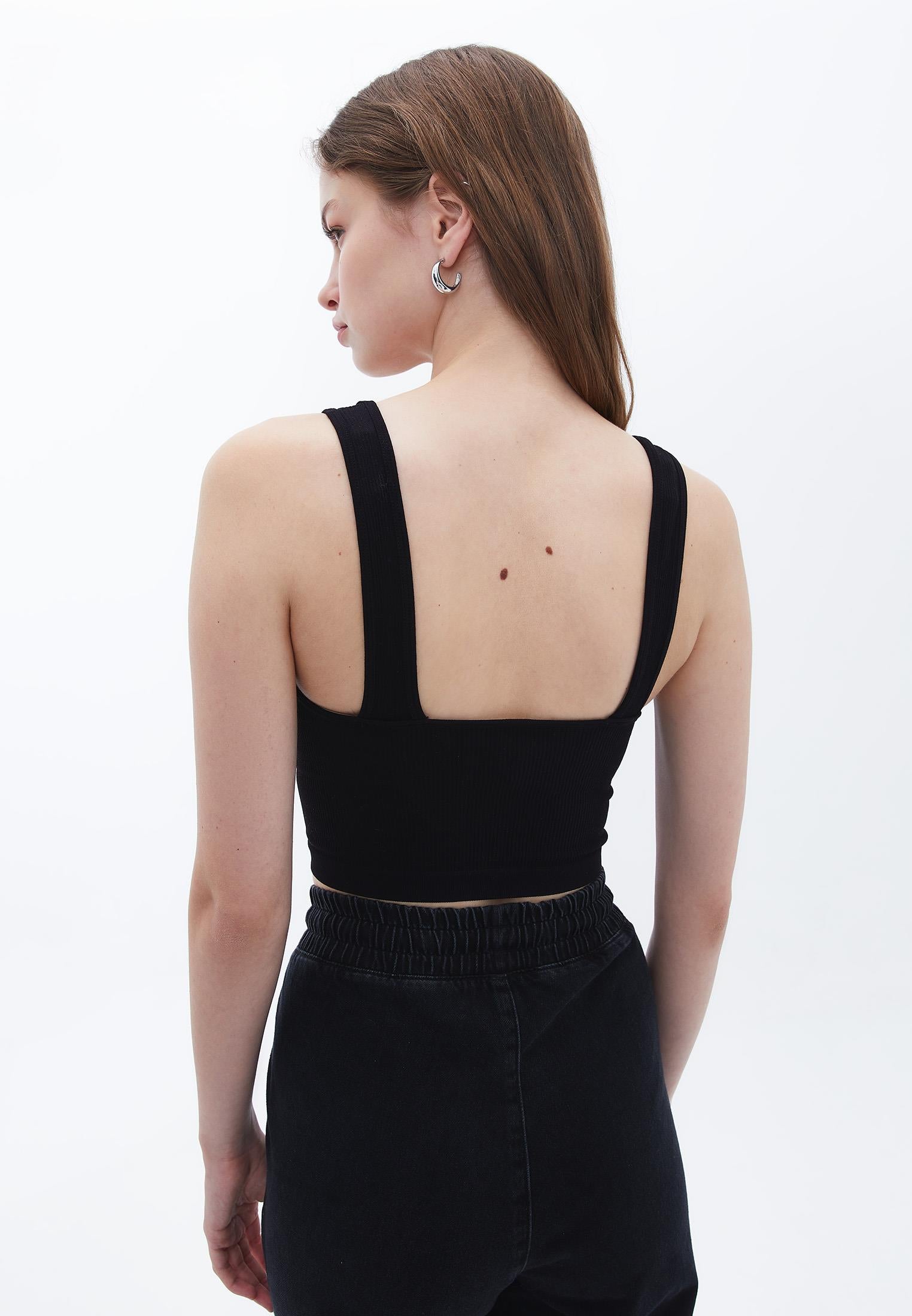 Jacquard V Neck Tank Top - BLACK