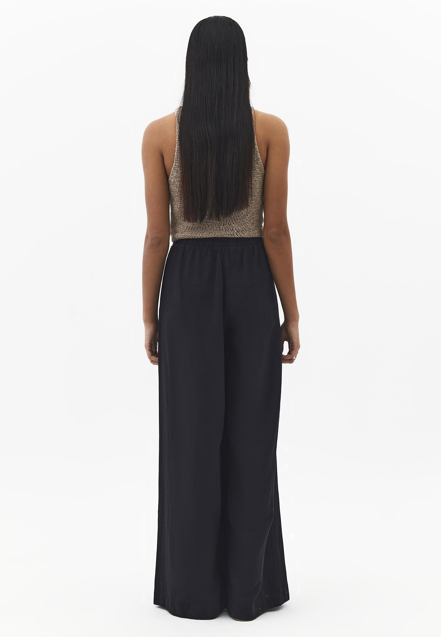 Ultra High Waist Wide Leg Pants - BLACK