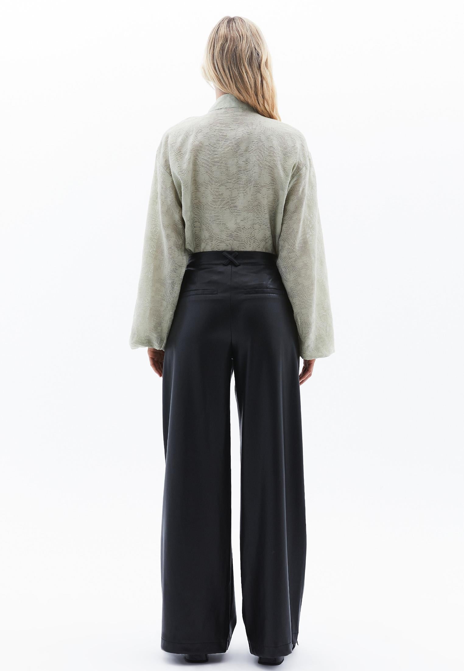 Pleated Wide Leg High Waist Pants - BLACK