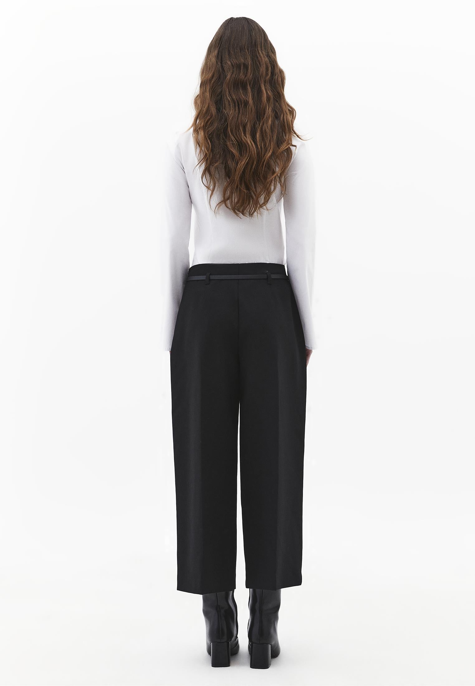 Ultra High Waist Wide Leg Pants - BLACK