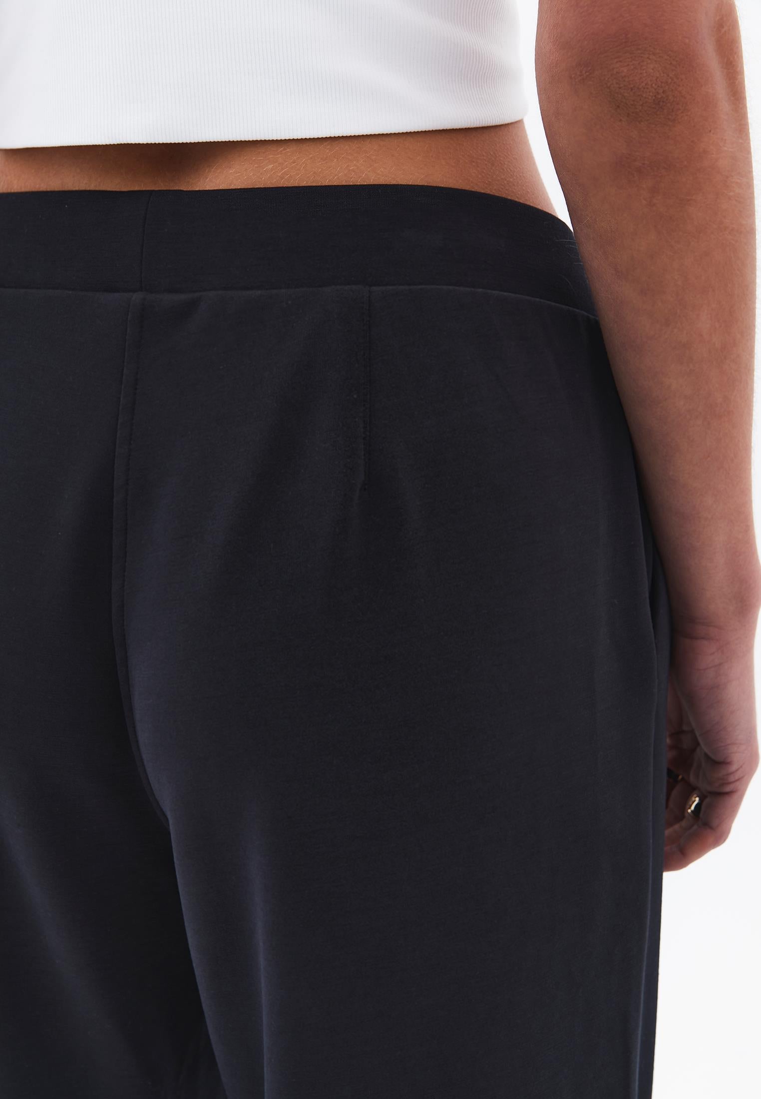 High Waist Straight Leg Elastic Waist Pants - BLACK