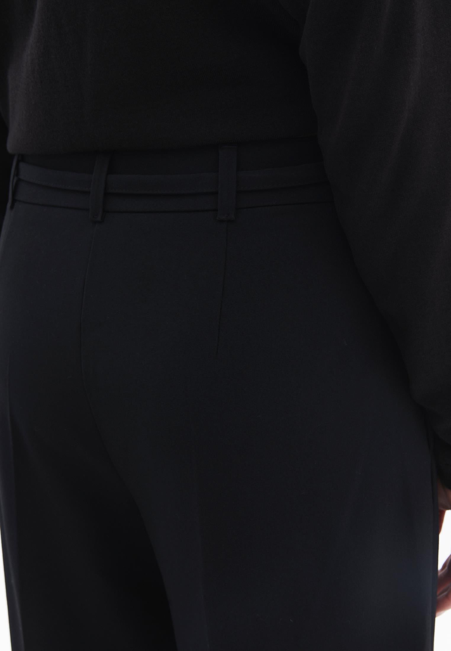 Straight Pants With Belt Detail - BLACK