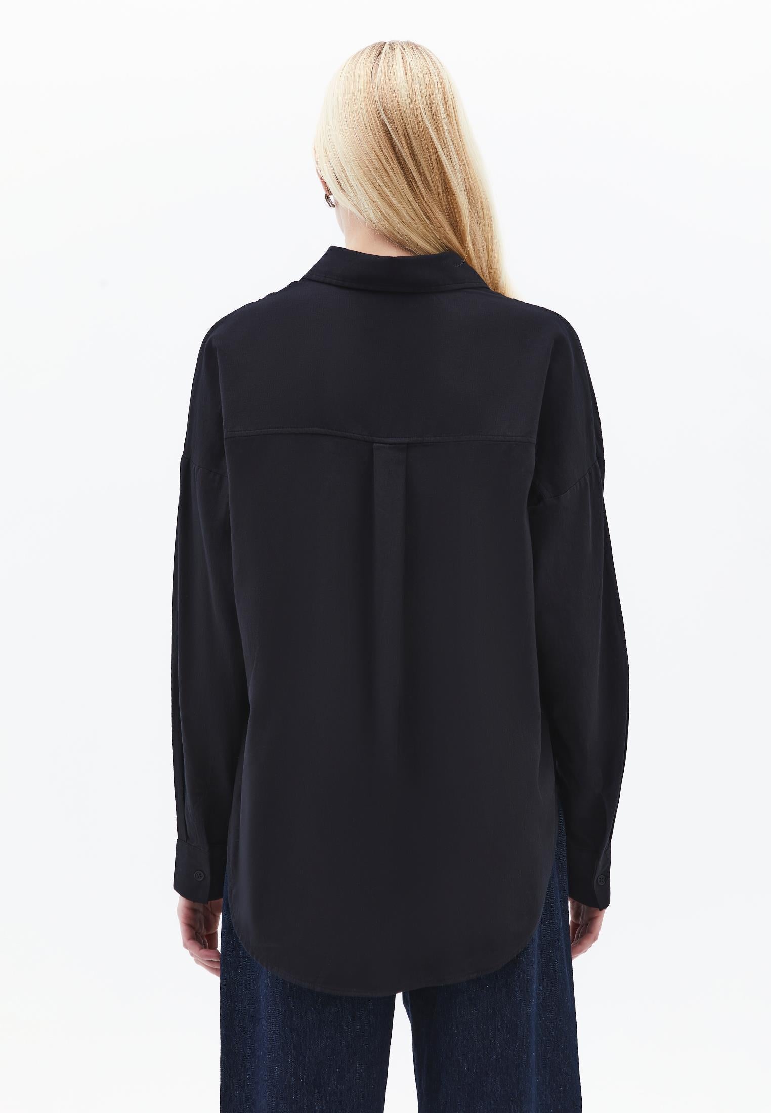 Oversize Long Sleeve Shirt With Pocket Detail - BLACK