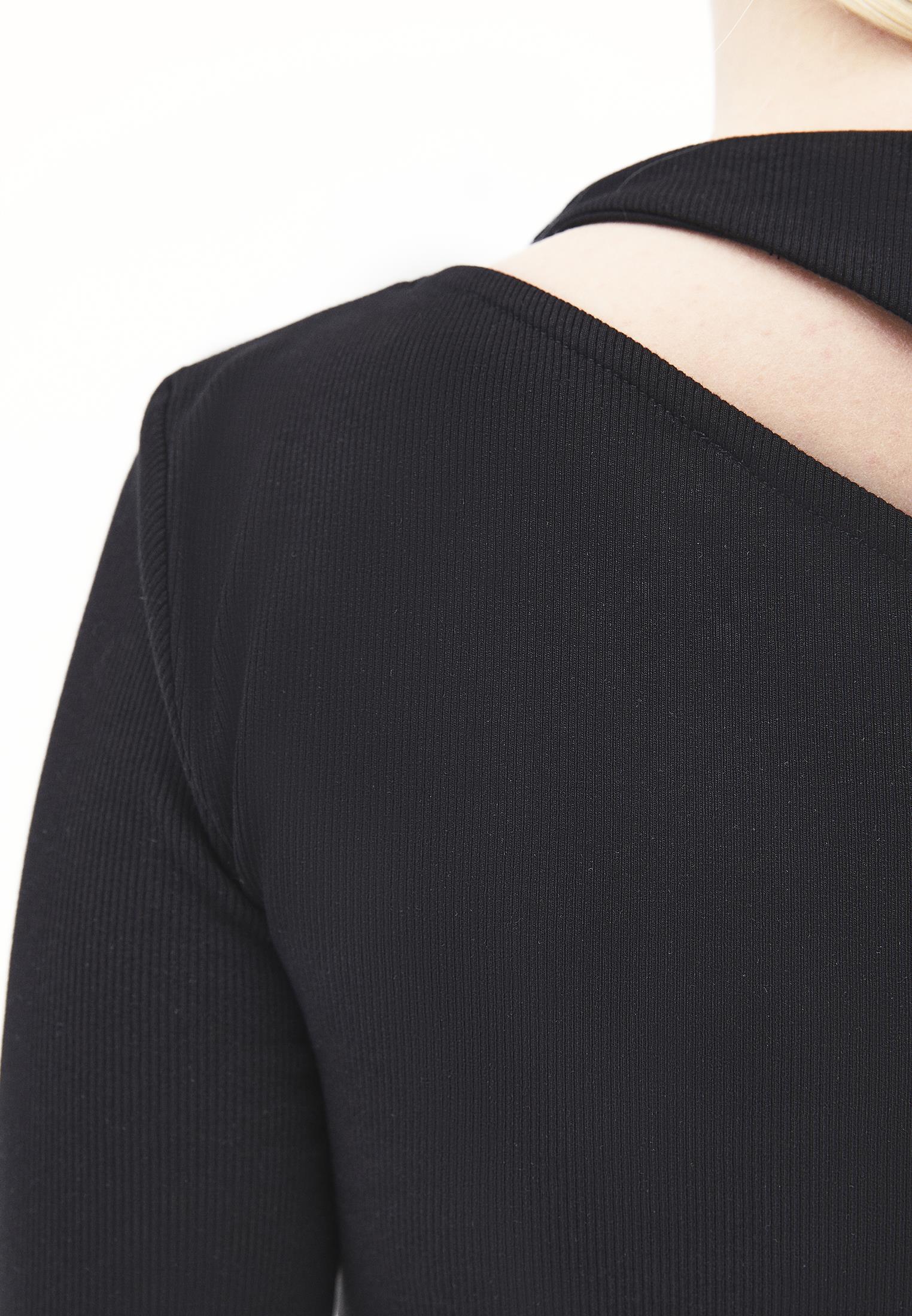 Asymmetric Cutout Long Sleeve Bodycon T-Shirt - BLACK