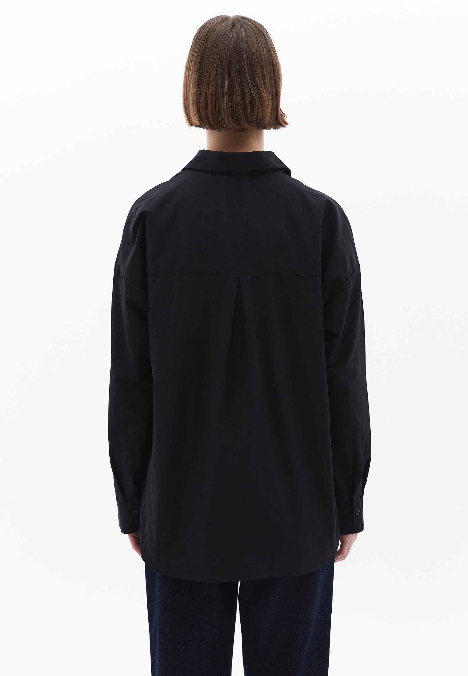 Shirt Collar Loose Woven Shirt - BLACK