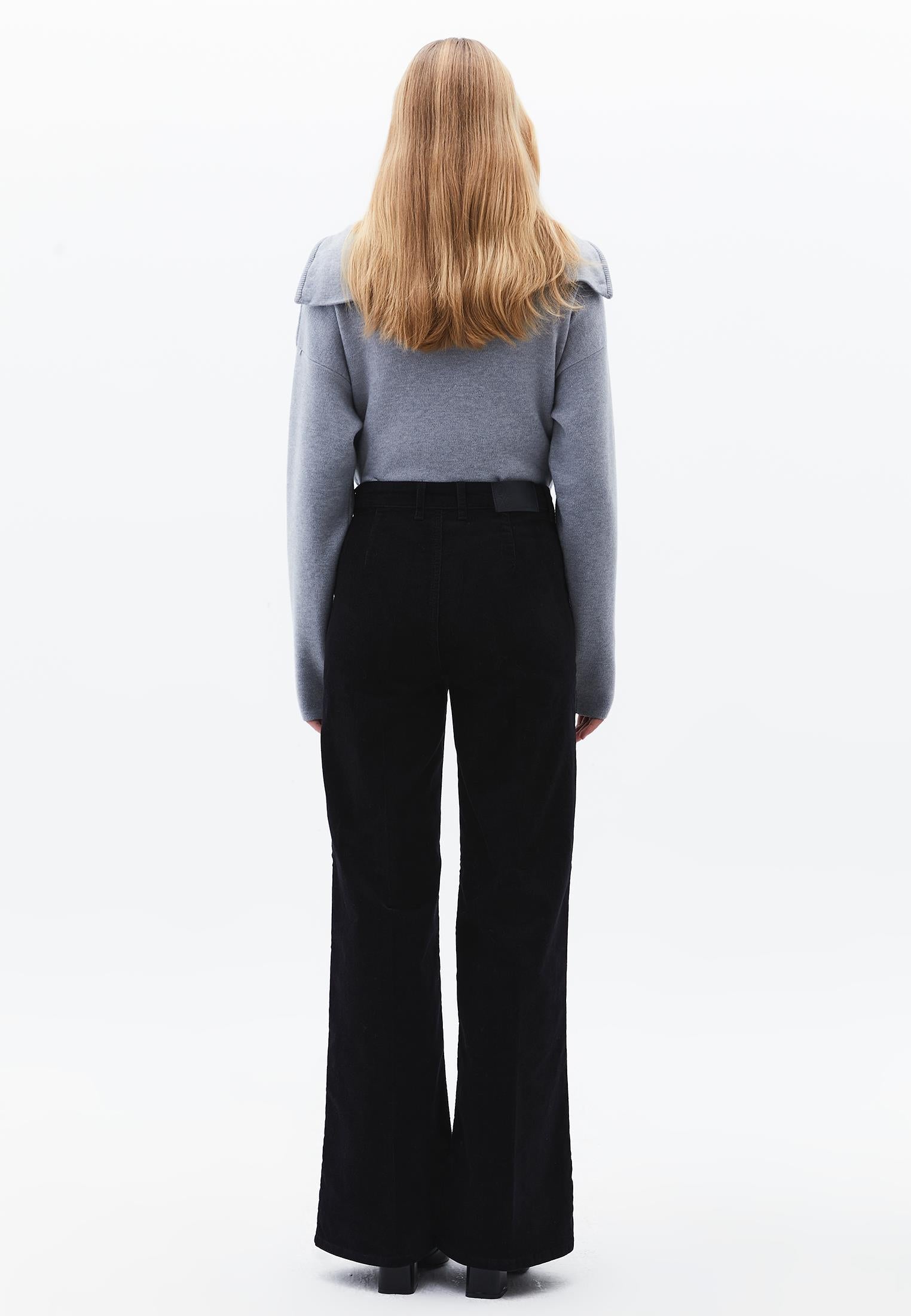 Corduroy Wide Leg Pants - BLACK