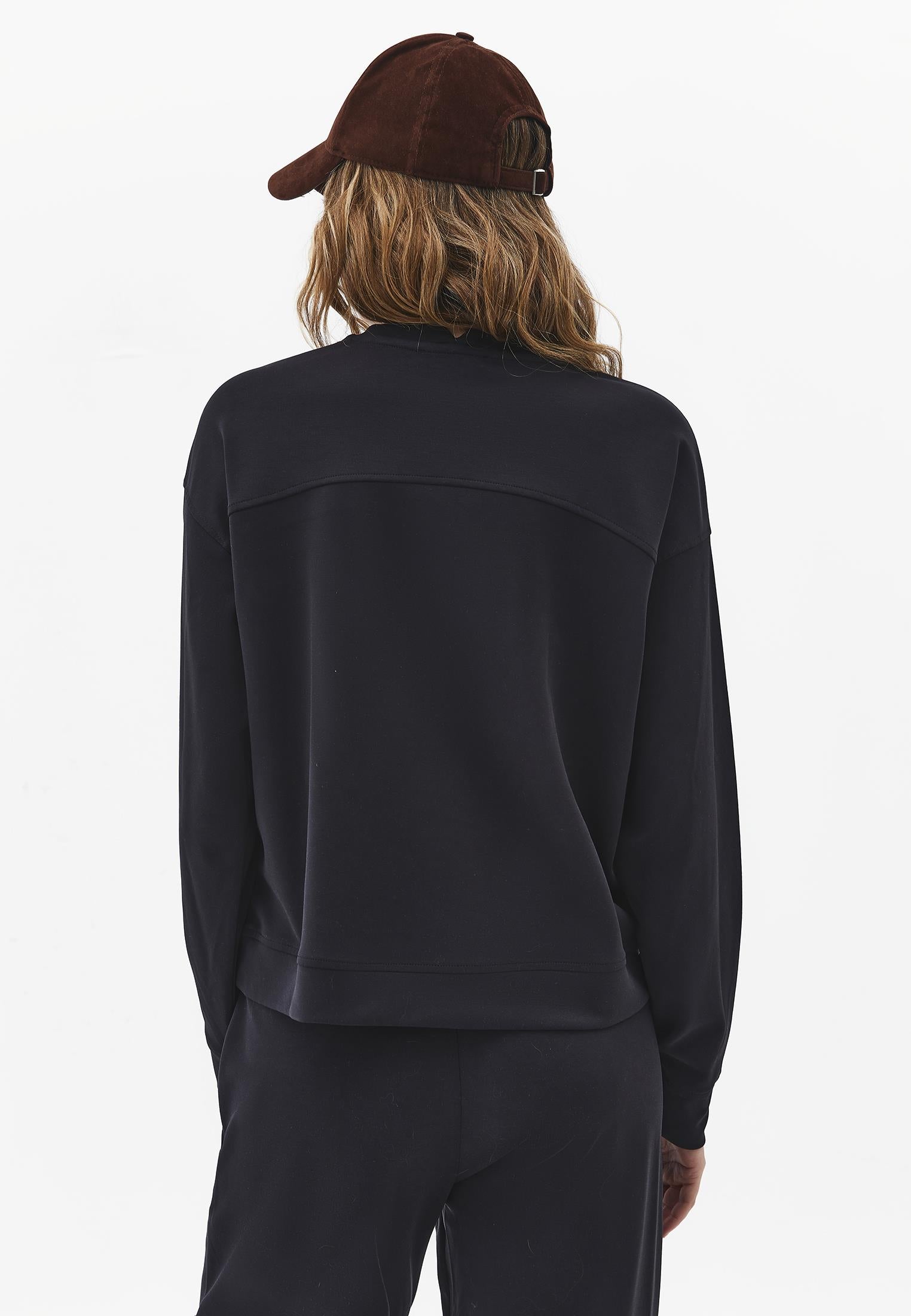 Crew Neck Long Sleeve Sweatshirt - BLACK