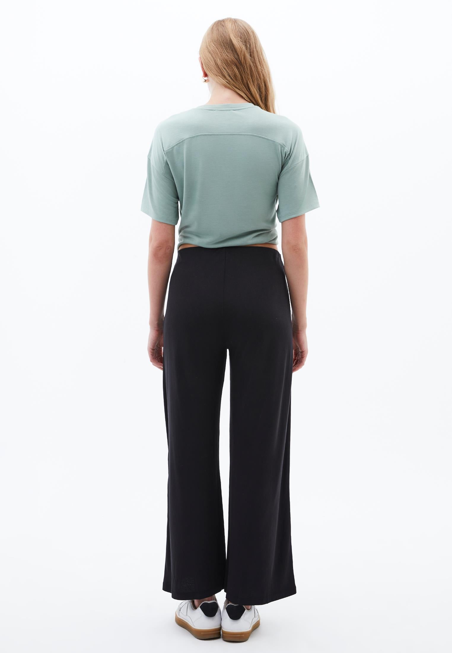Wide Leg Regular Waist Trousers - BLACK