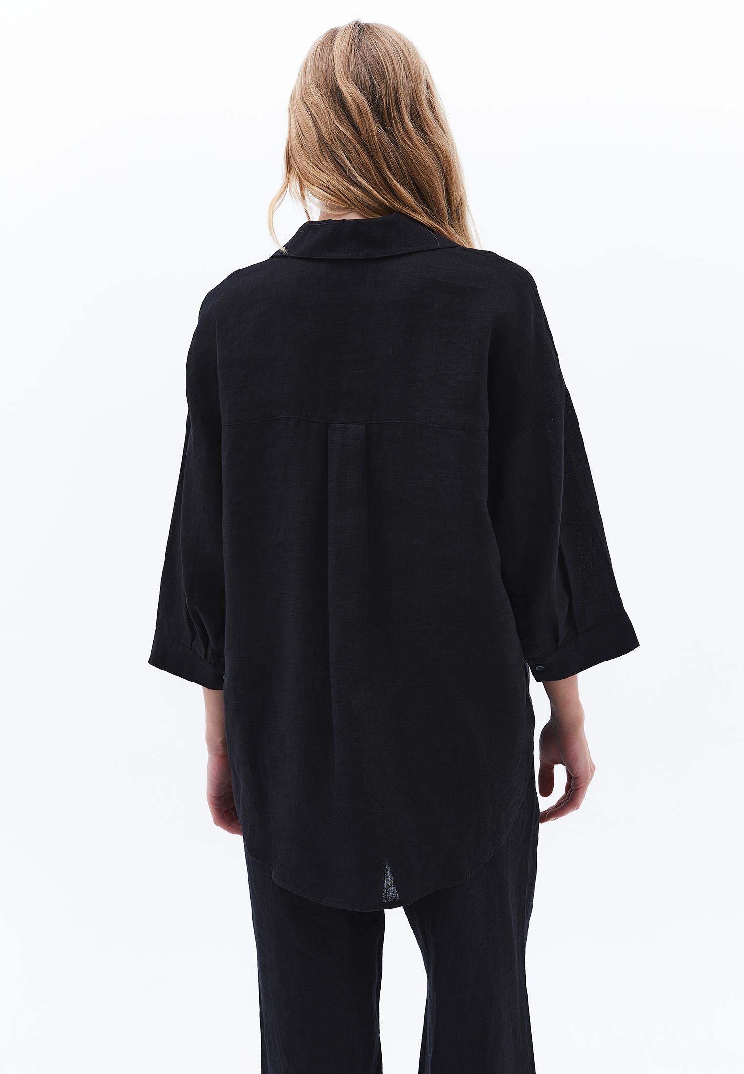Shirt With Button Details At Tunic Length - BLACK