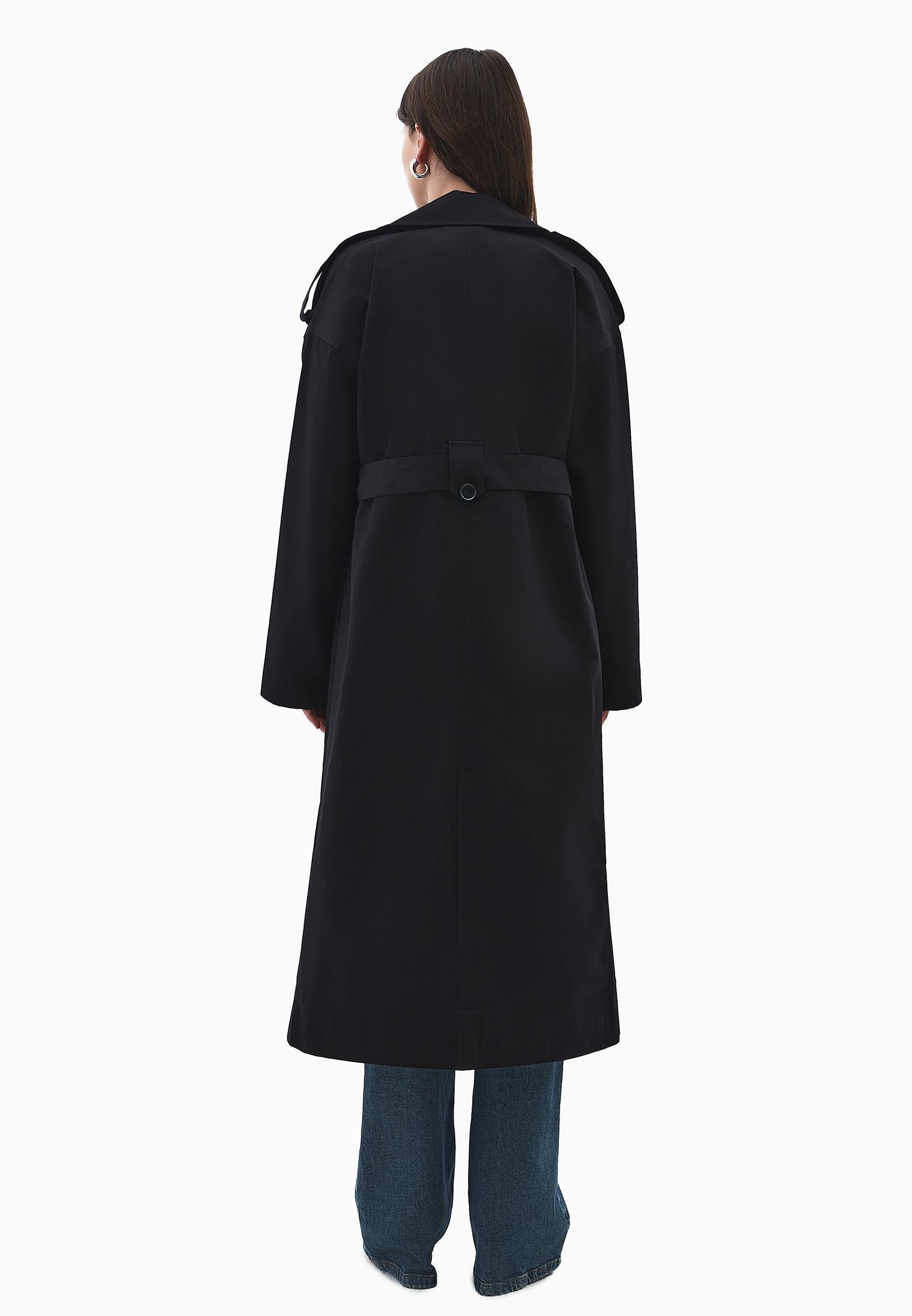Cotton Belted Trenchcoat - BLACK
