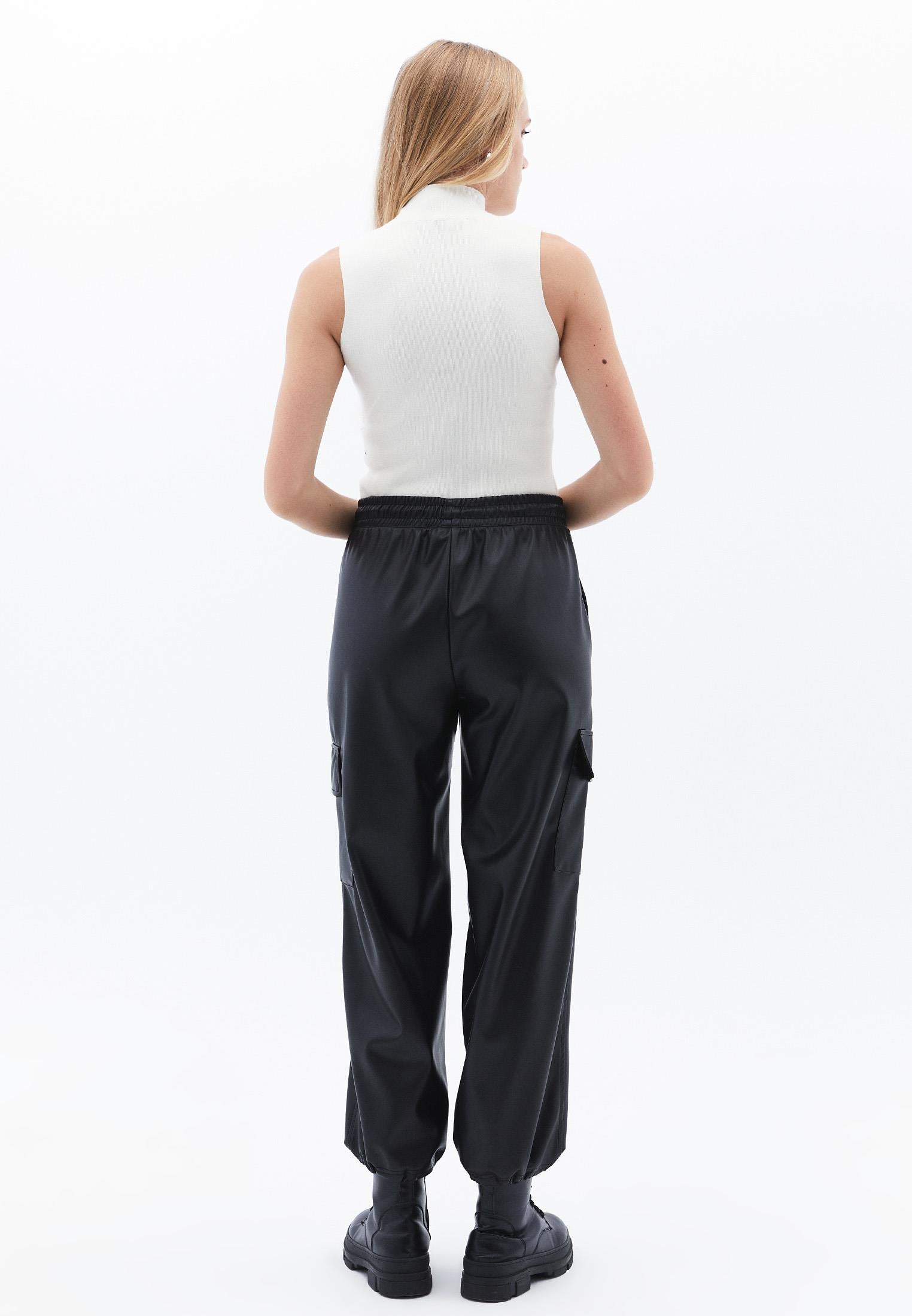 Jogger High Waist Leather Pants - BLACK
