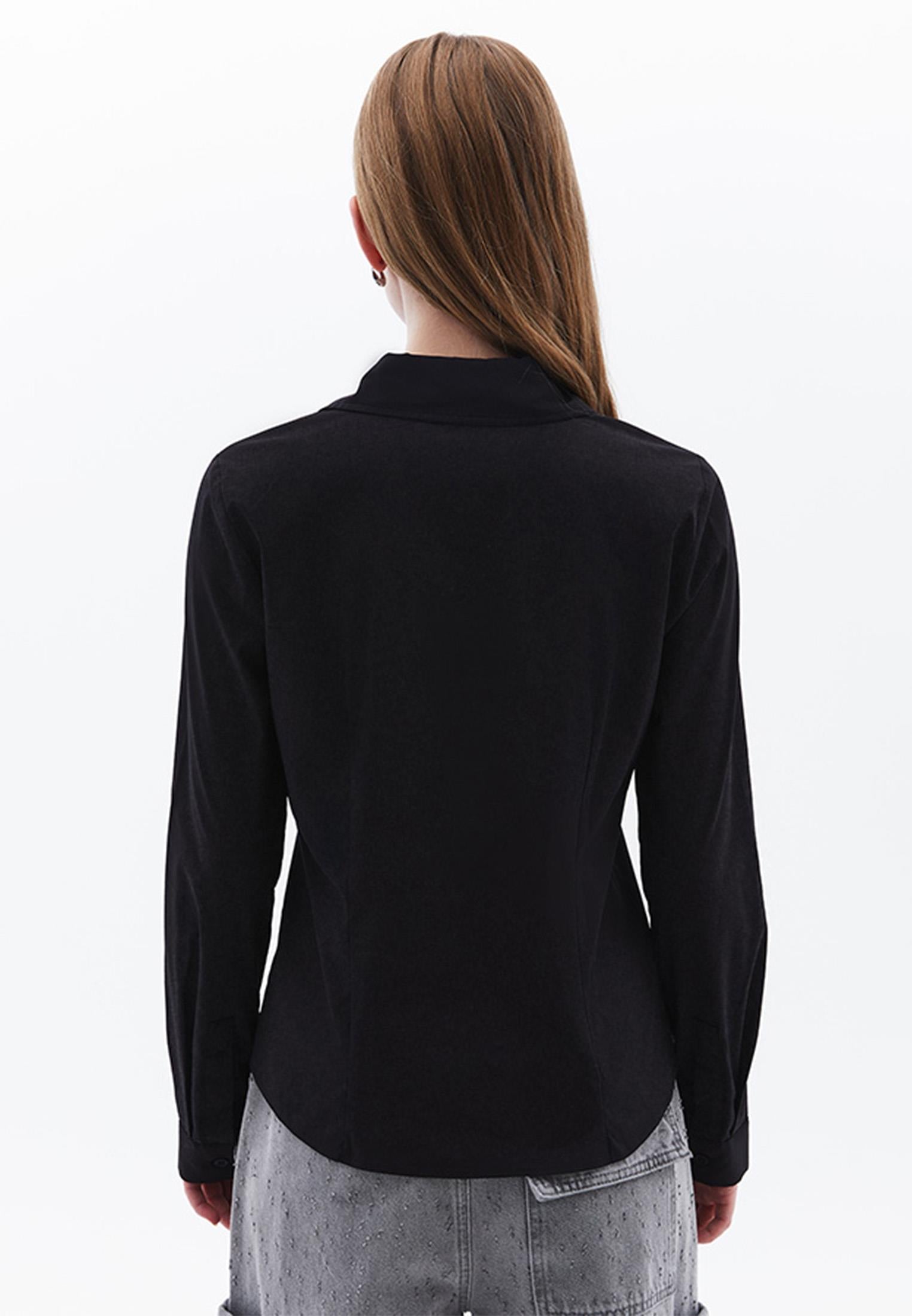 Woven Standard Long Sleeve Shirt - BLACK
