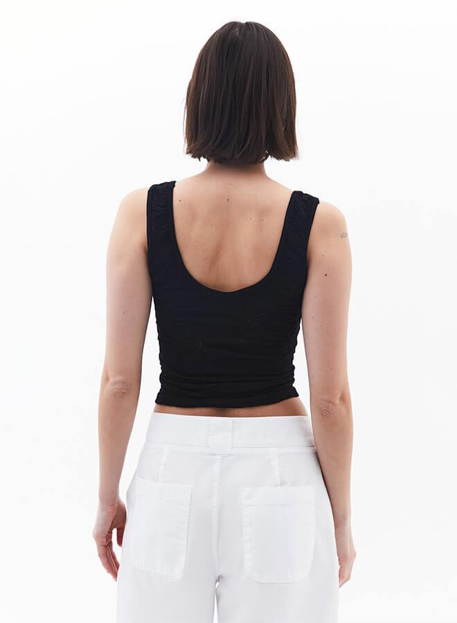 U Neck Bodycon Tank Top - BLACK