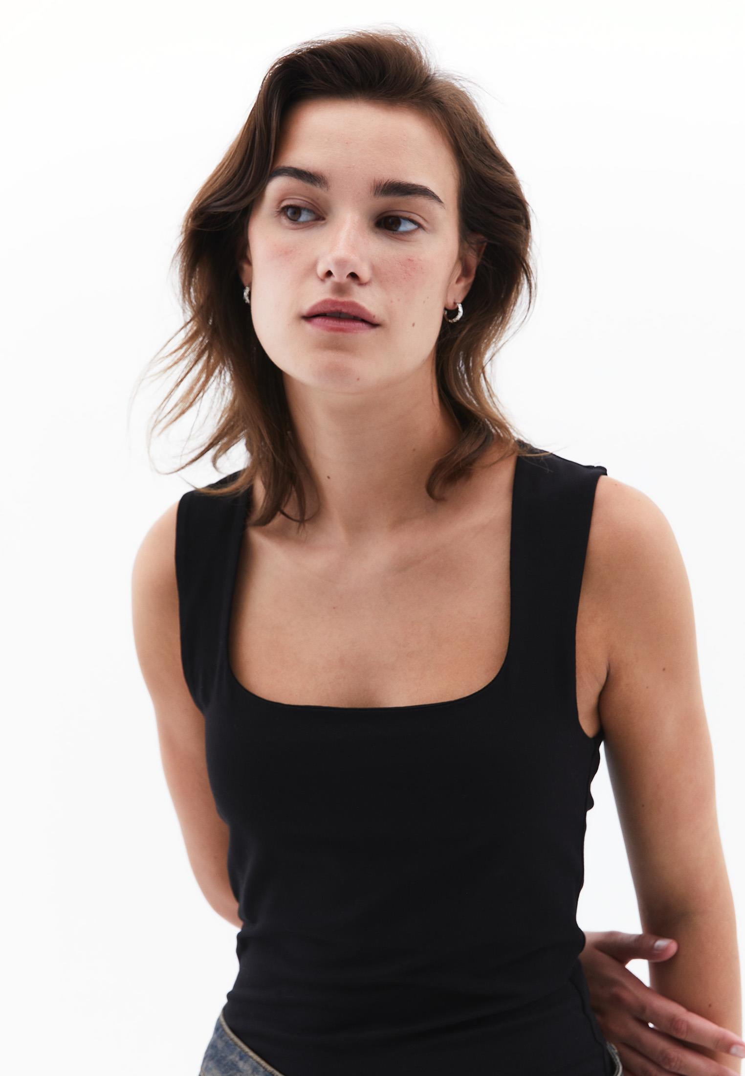 Square Neck Tank Top - BLACK