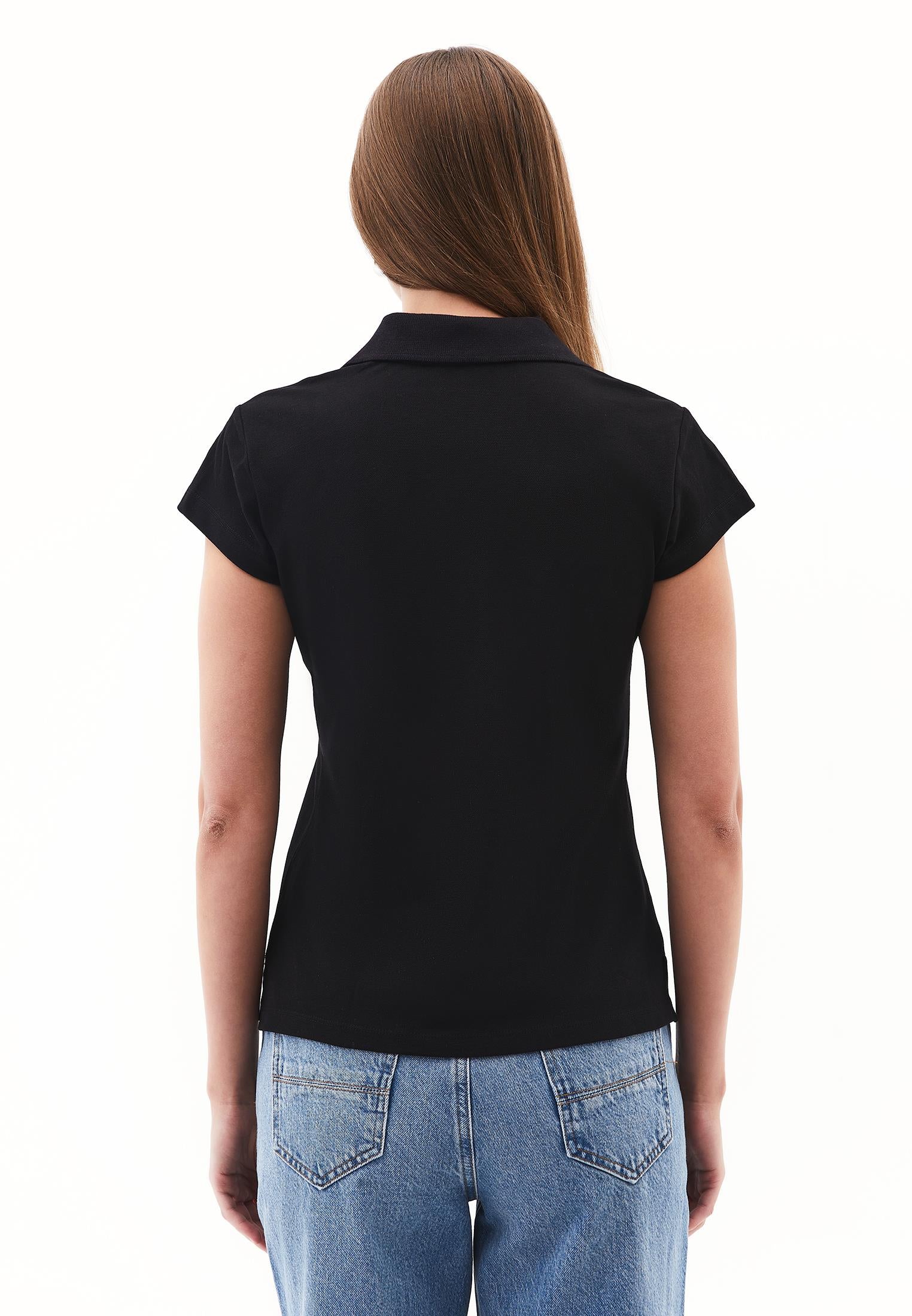 Polo Collar Short Sleeve Standard T-Shirt - BLACK