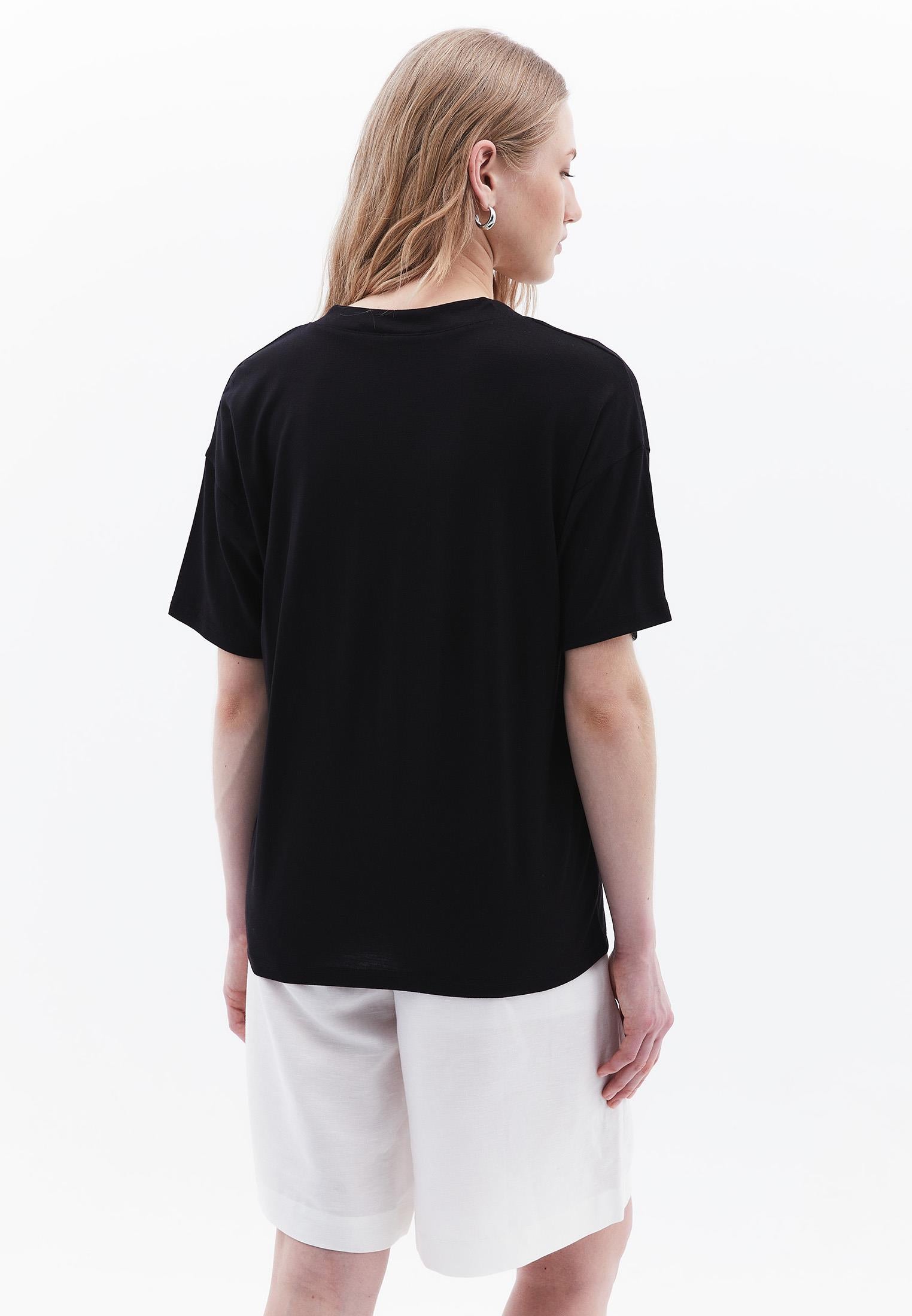 V Neck Oversize Short Sleeve T-Shirt - BLACK