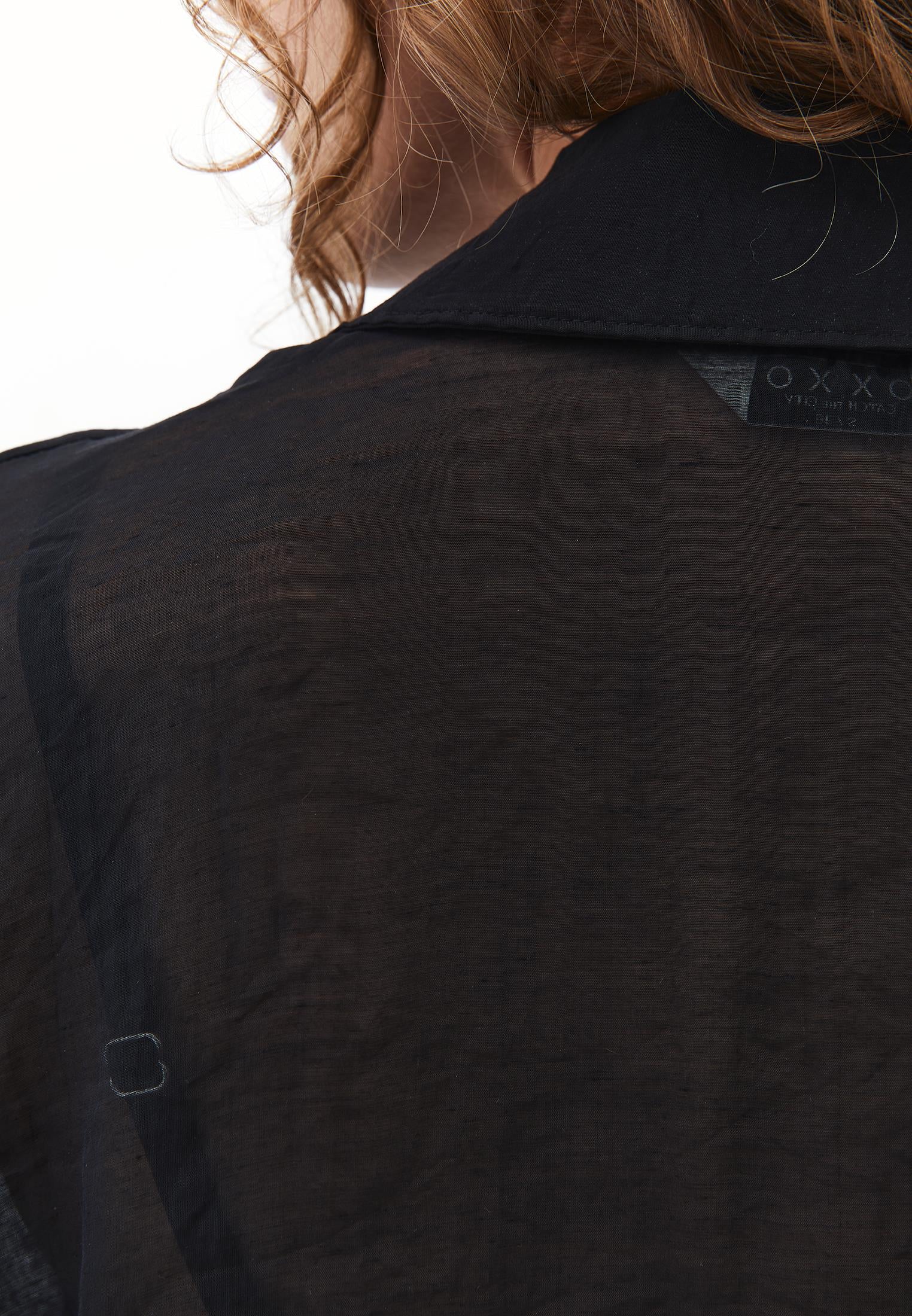 Loose Shirt With Balloon Sleeves And Pocket Detail - BLACK