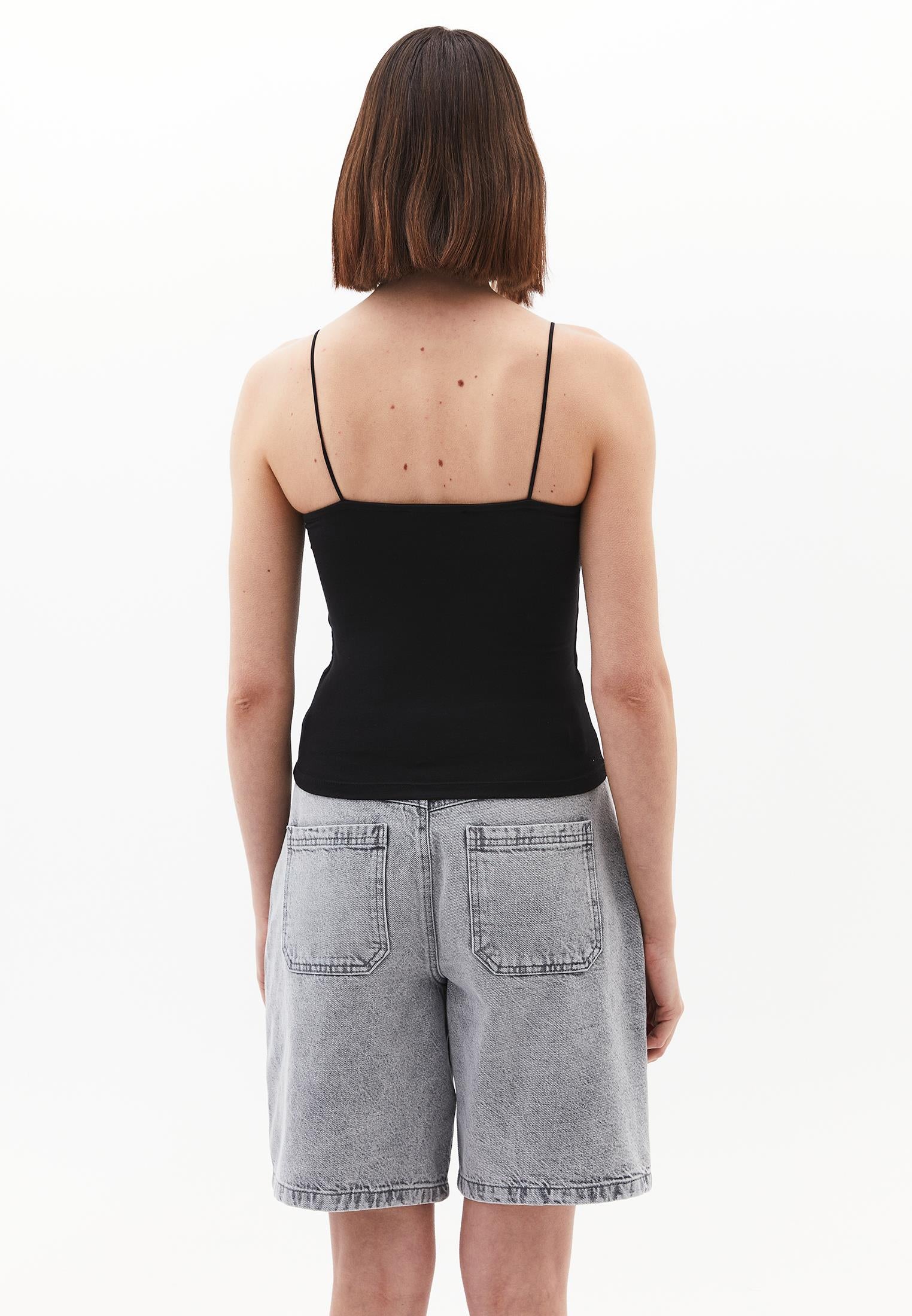 Wide Neck Strappy Tank Top - BLACK