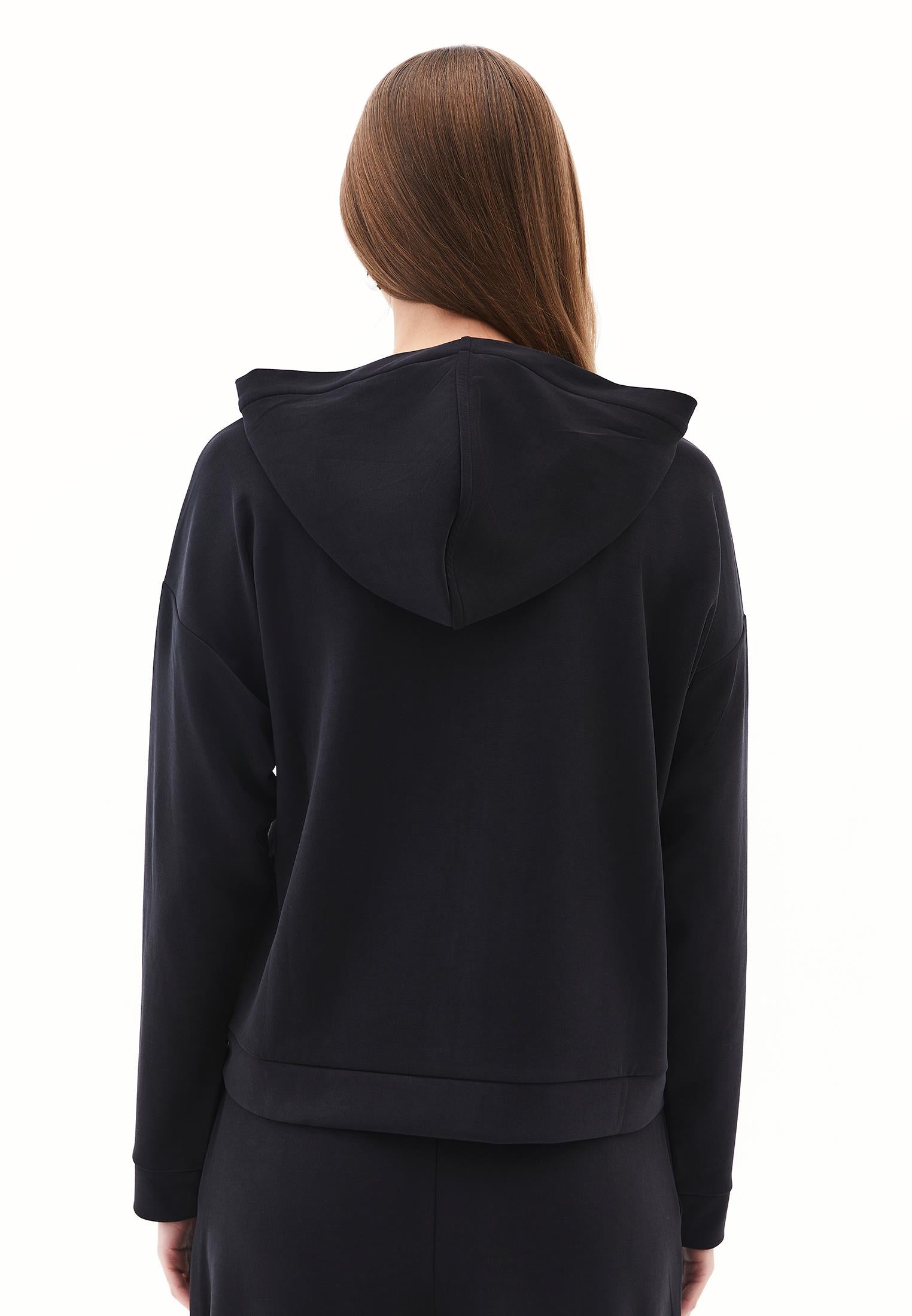Hoodie With Pockets And Zipper Detail Sweatshirt - BLACK