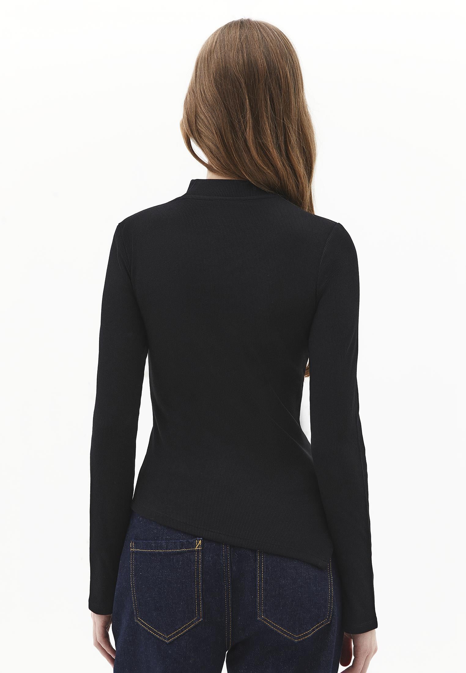 High Neck Cut Out Detail Bodycon T-Shirt - BLACK