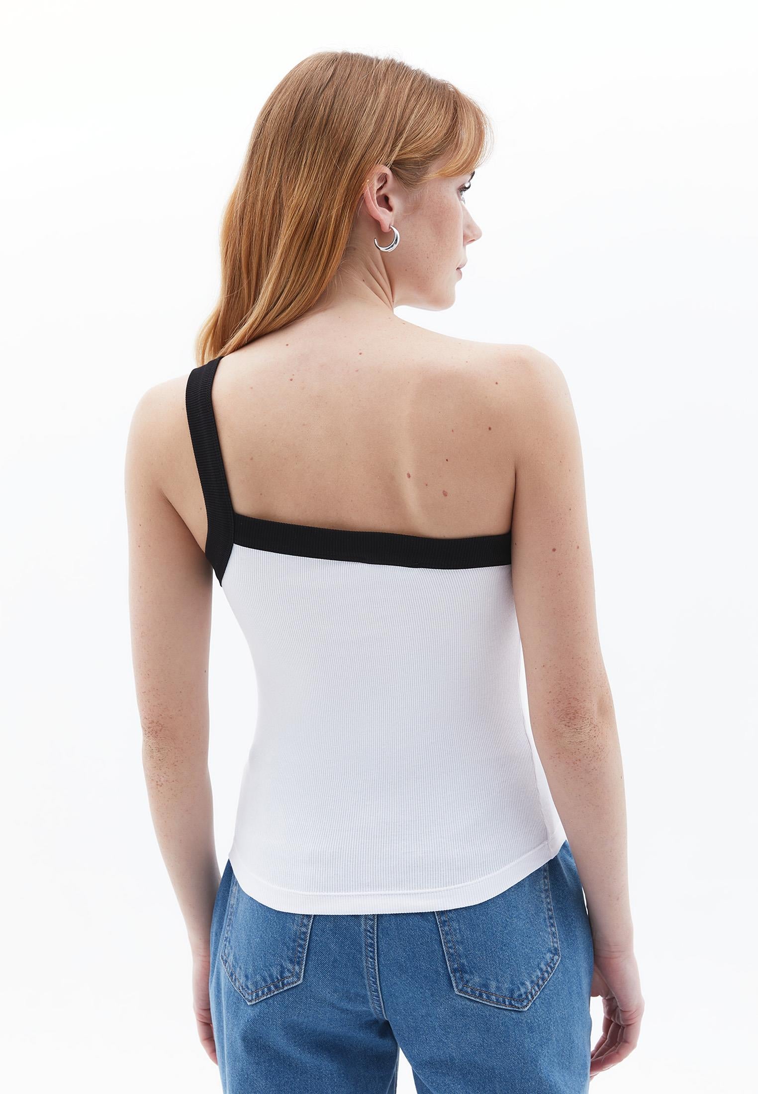 One Shoulder Asymmetric Tank Top - WHITE/BLACK